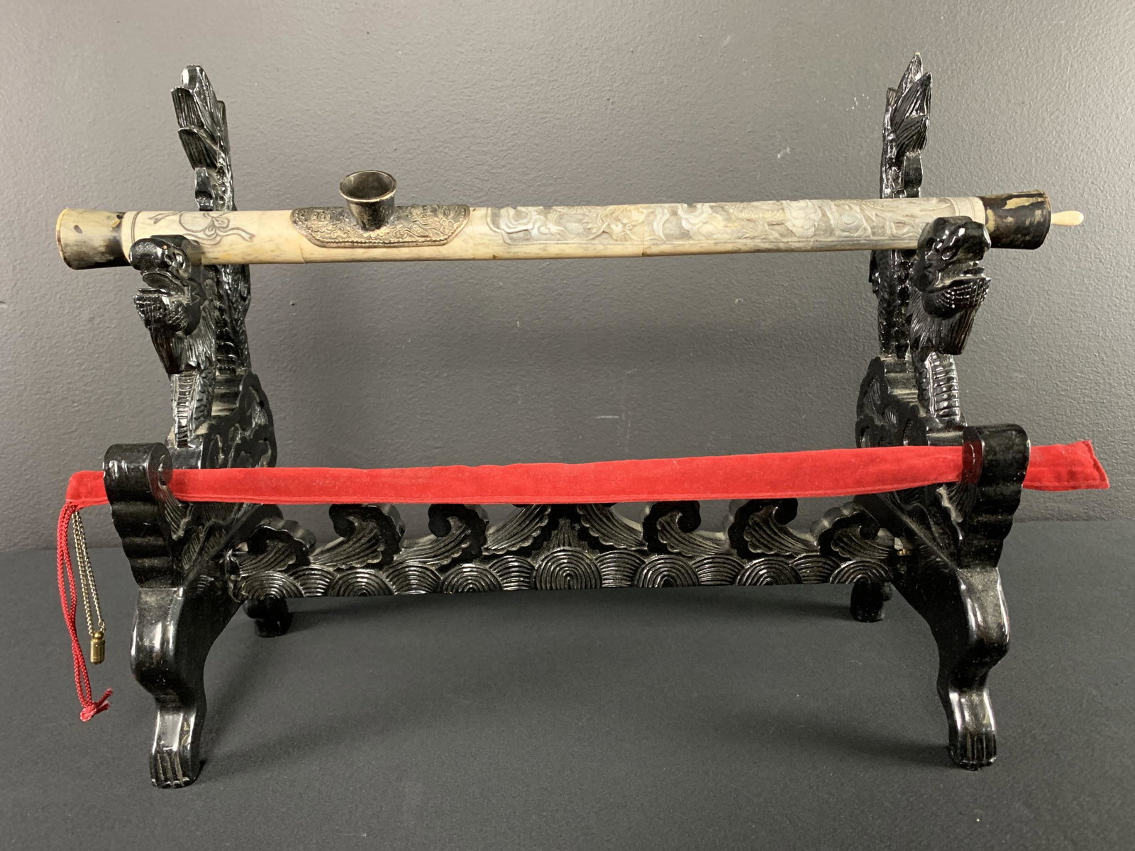 Chinese Carved Opium Pipe With Long Brass Lighter (1 of 12)