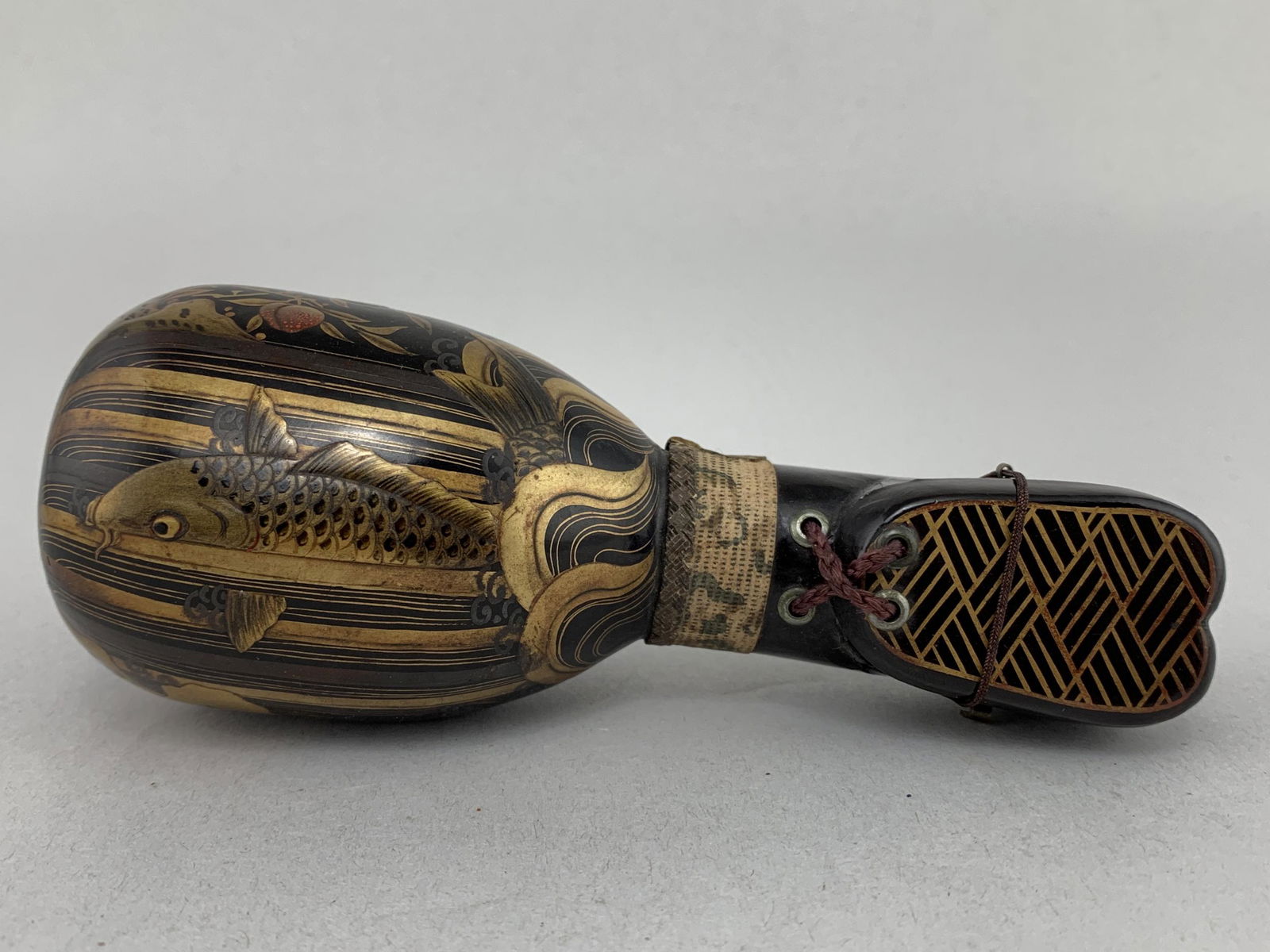 Meiji Japanese Lacquer Gourd Shaped Box Quiver Koi (1 of 7)