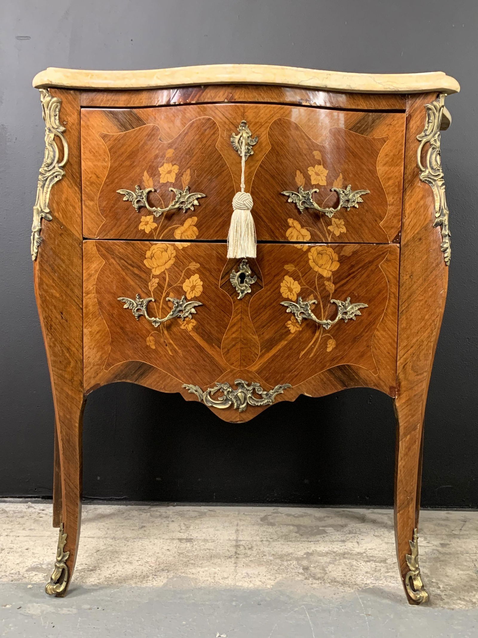 French Louis Xvi Style Marble-top 2 Drawer Table (1 of 6)