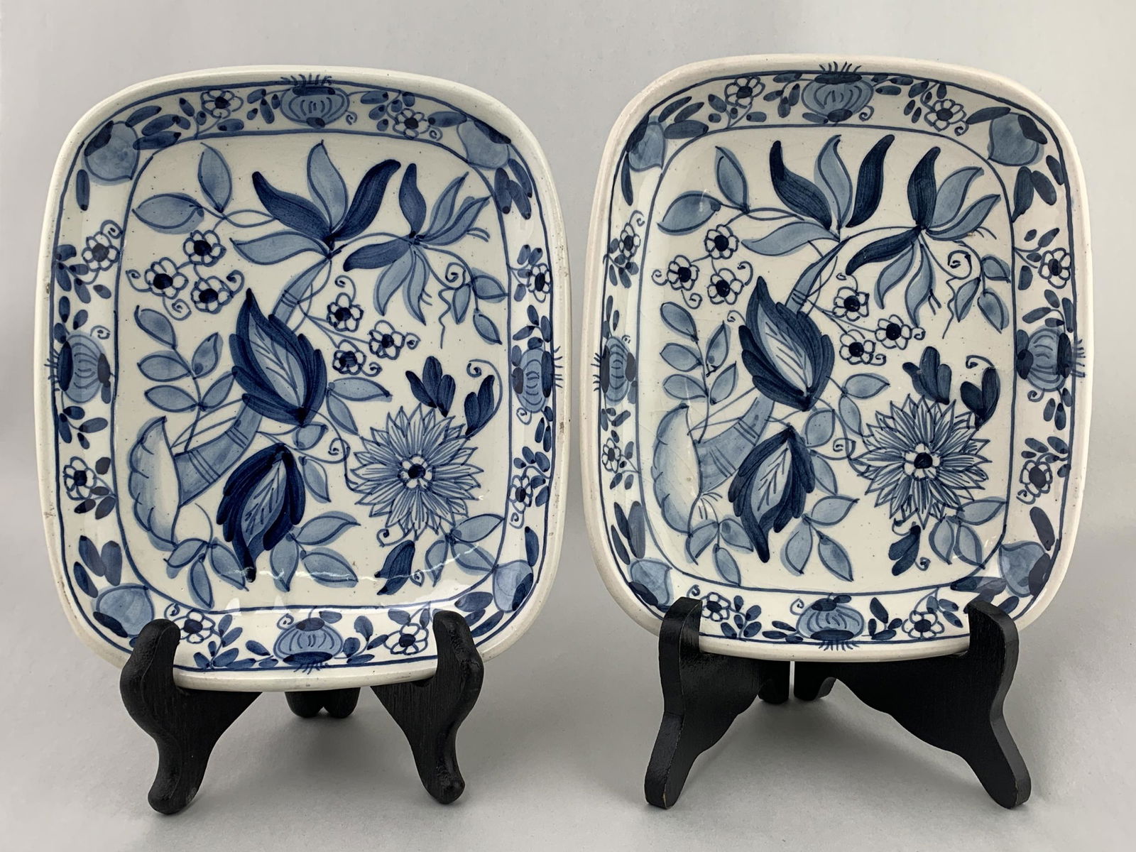 Pair Of Blue And White Square Meissen Style Plates (1 of 6)