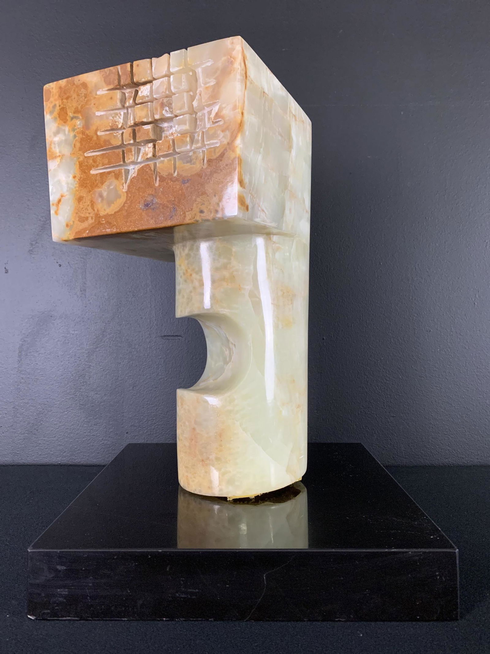 Modernist Onyx Carved Geometric Abstract Sculpture (1 of 9)