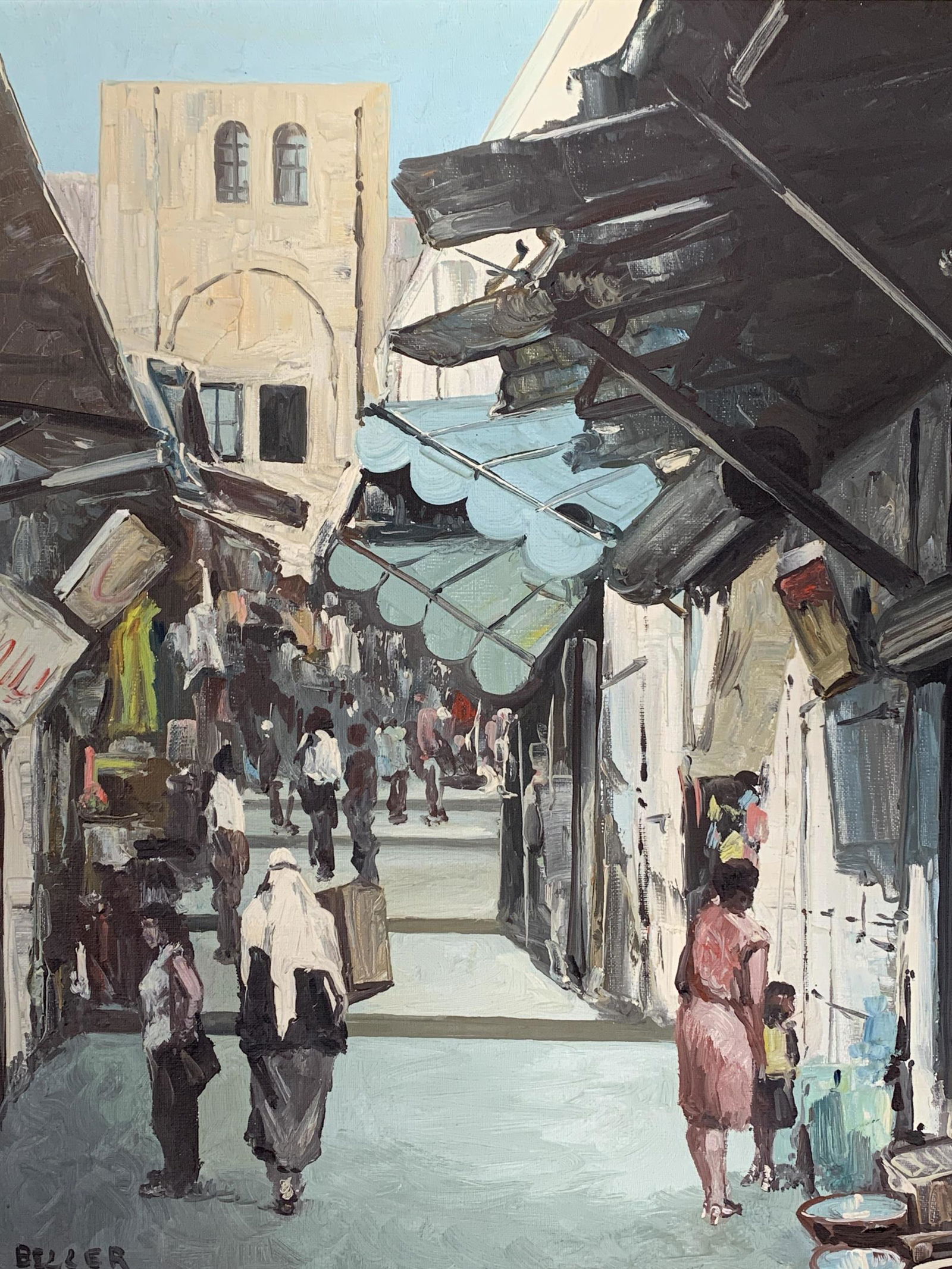 Ignacio Beller, Oil On Board, Market Scene (1 of 5)