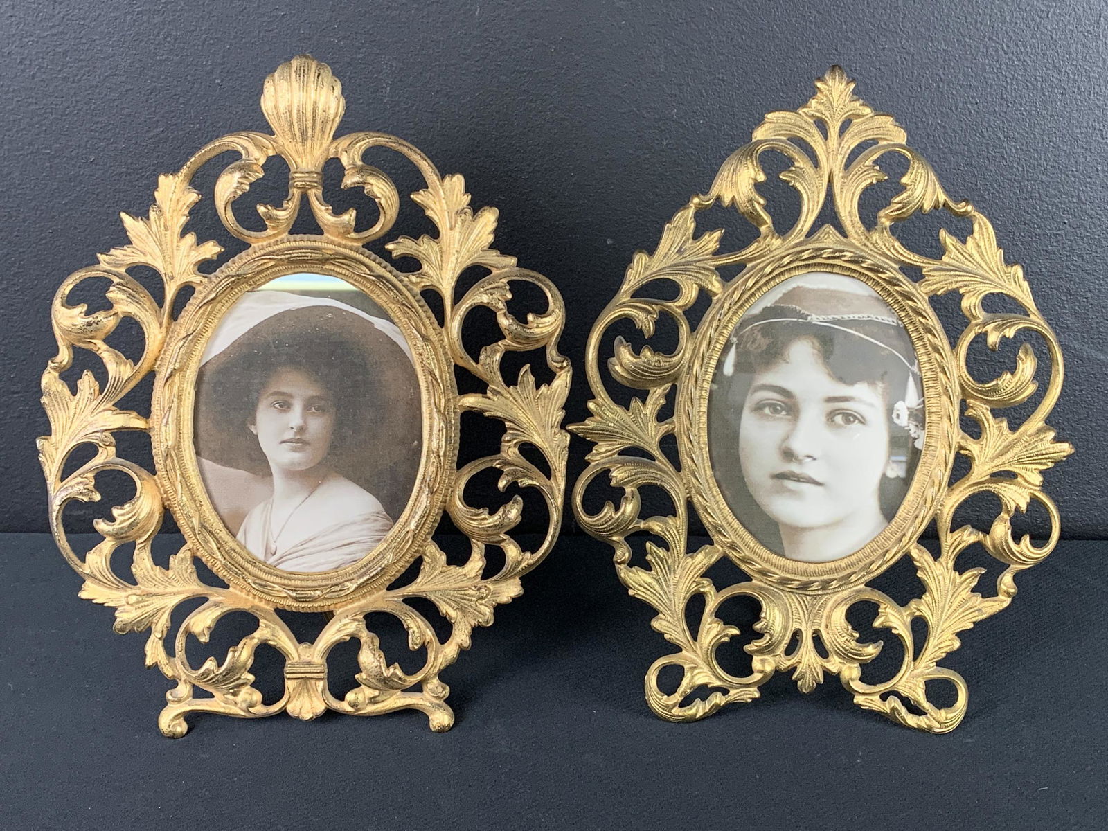 Pair Antique Ornate Brass Easel Picture Frames (1 of 10)