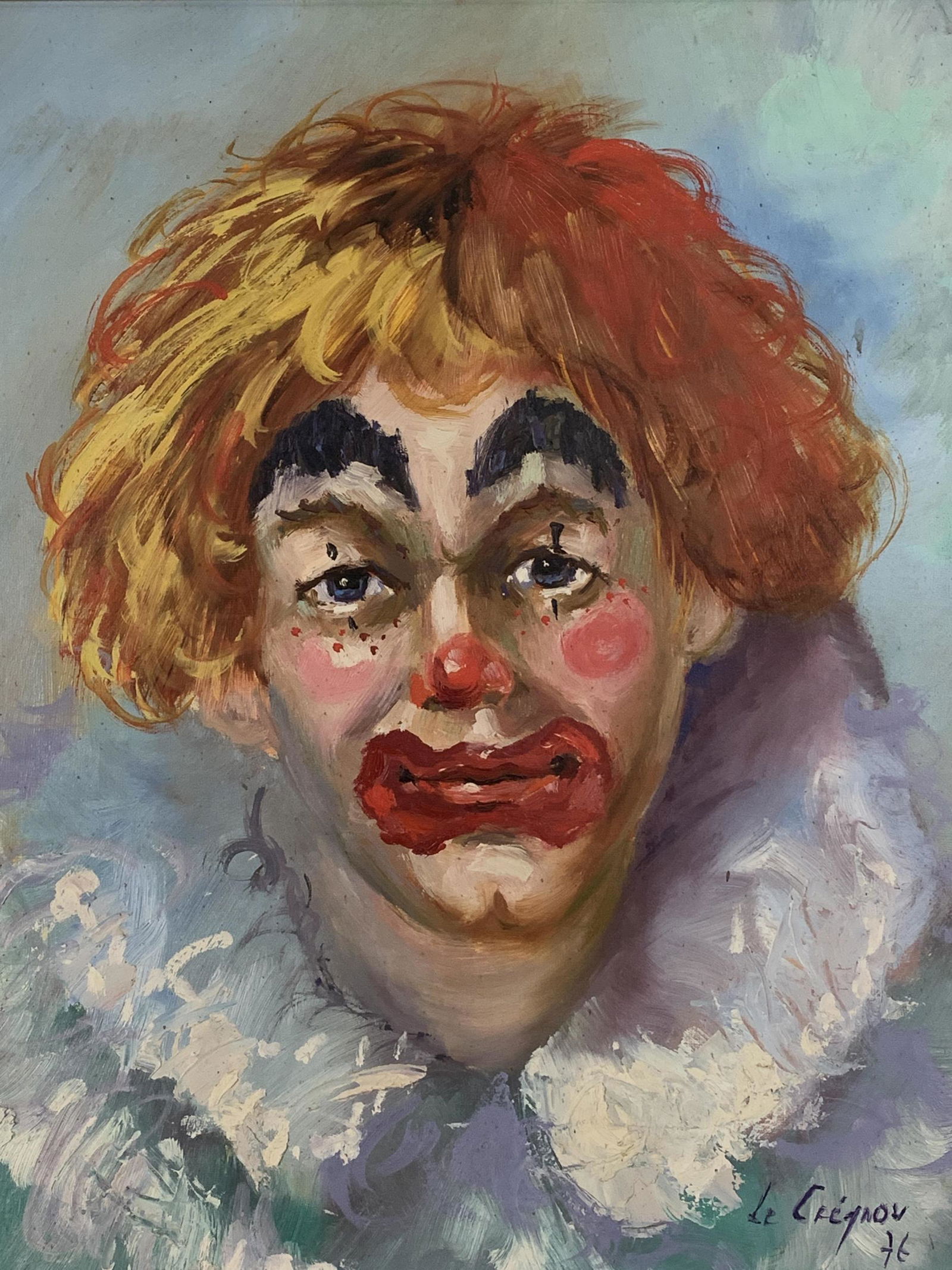 Signed Oil on Canvas Portrait of a Sad Clown (1 of 4)