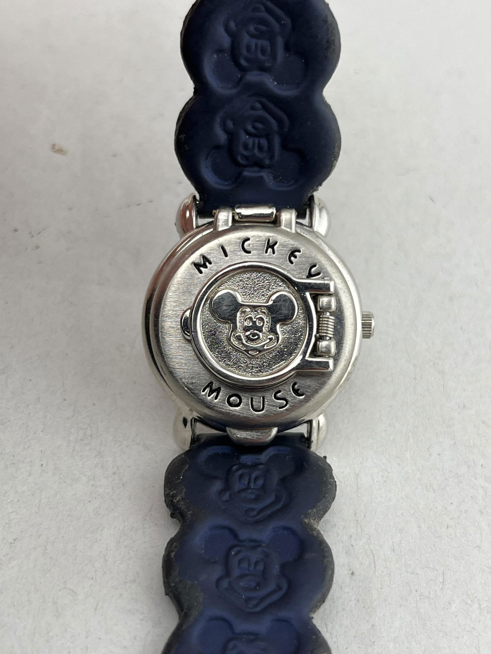 Vintage President Mickey Mouse Watch: Vintage President Mickey Mouse Watch, With Embossed Mickey Strap And Peep Window. 7" L.