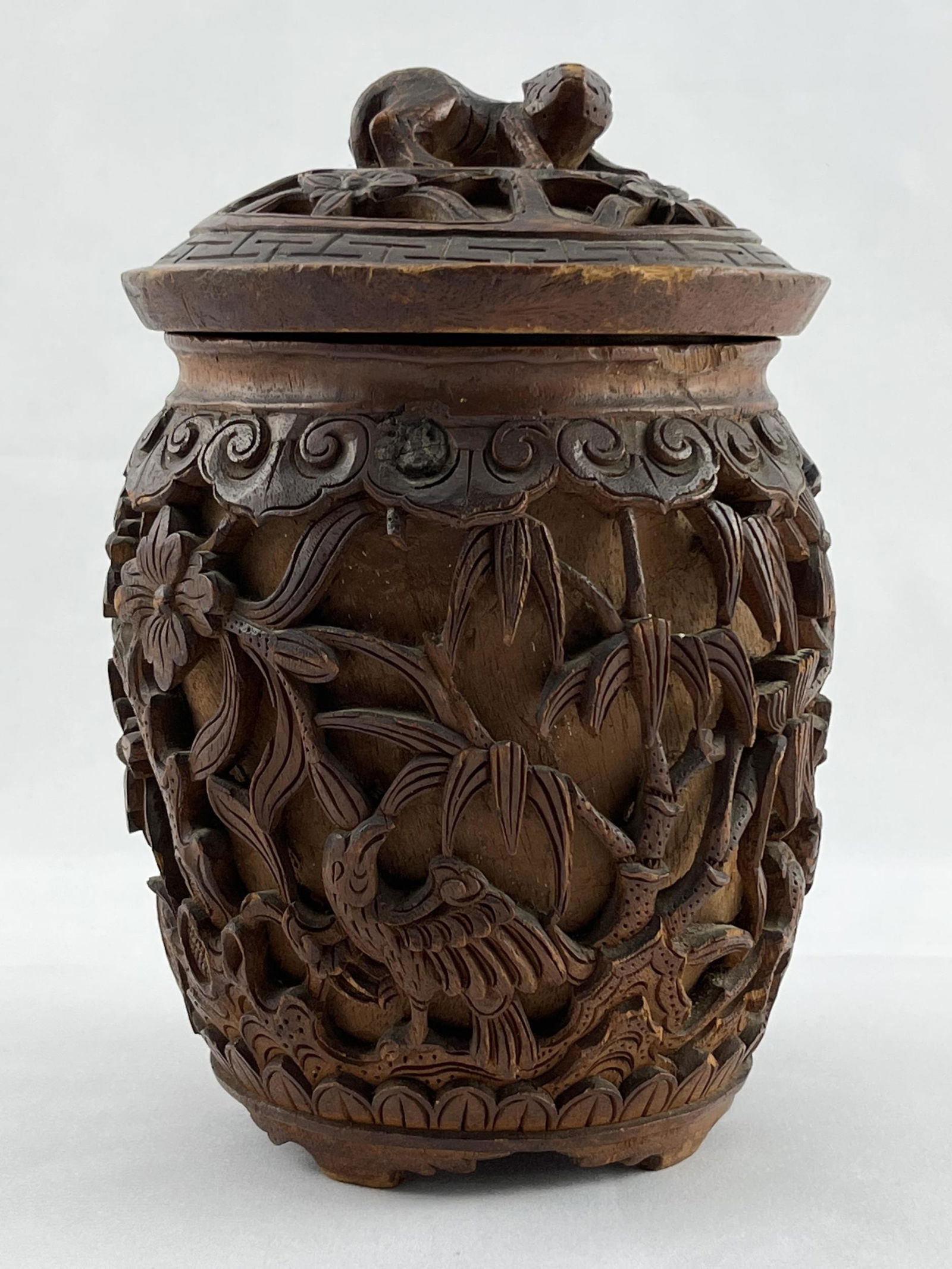 Antique Chinese Carved Wood Lidded Jar (1 of 10)