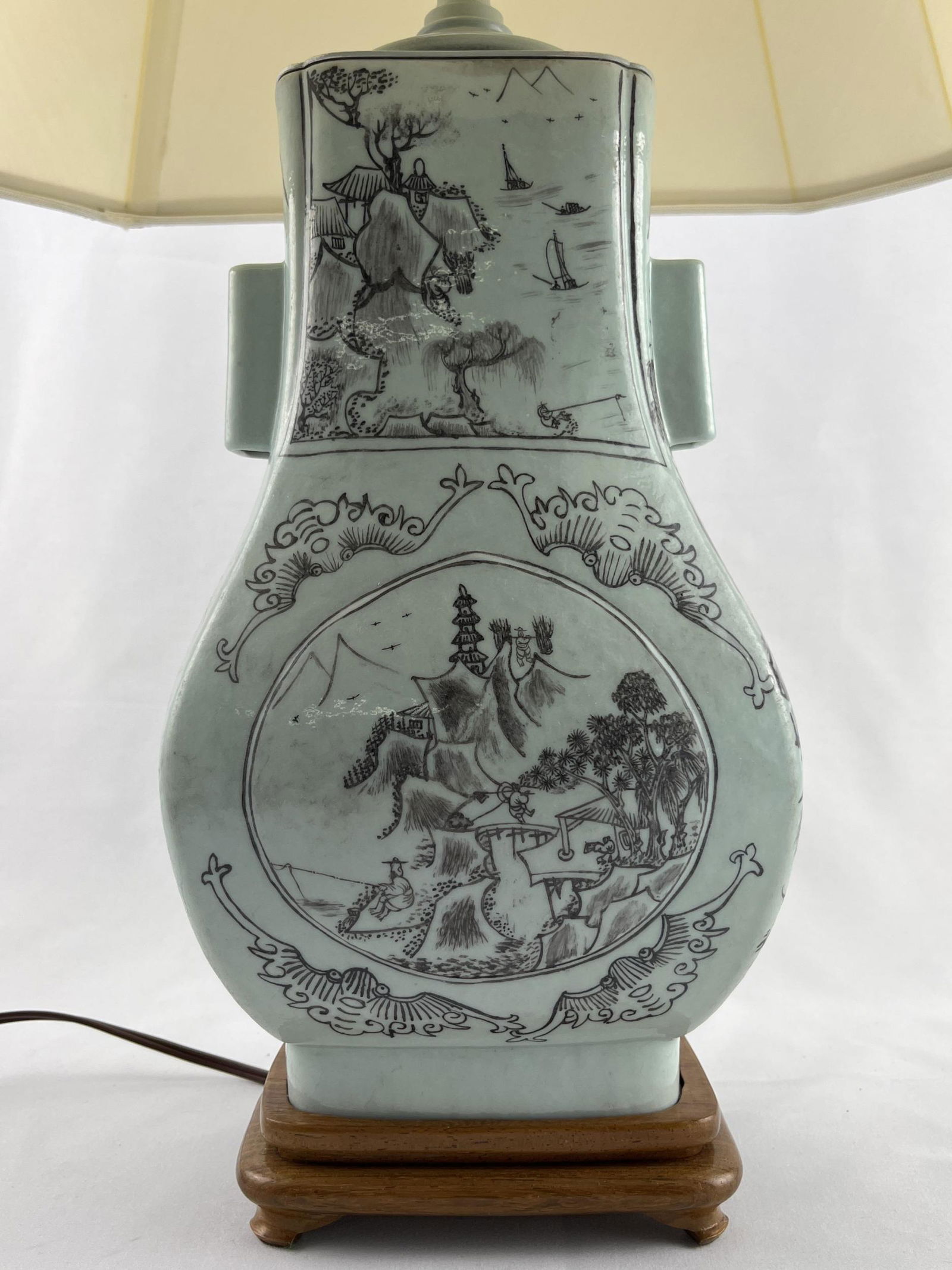 Chinese Celadon Landscape Vase Lamp (1 of 9)