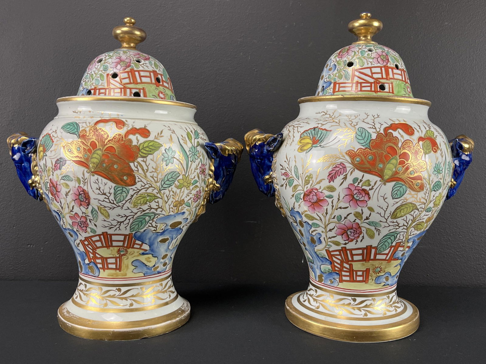 Rare Pair 19th C Mason's Ironstone Potpourri Urns (1 of 13)