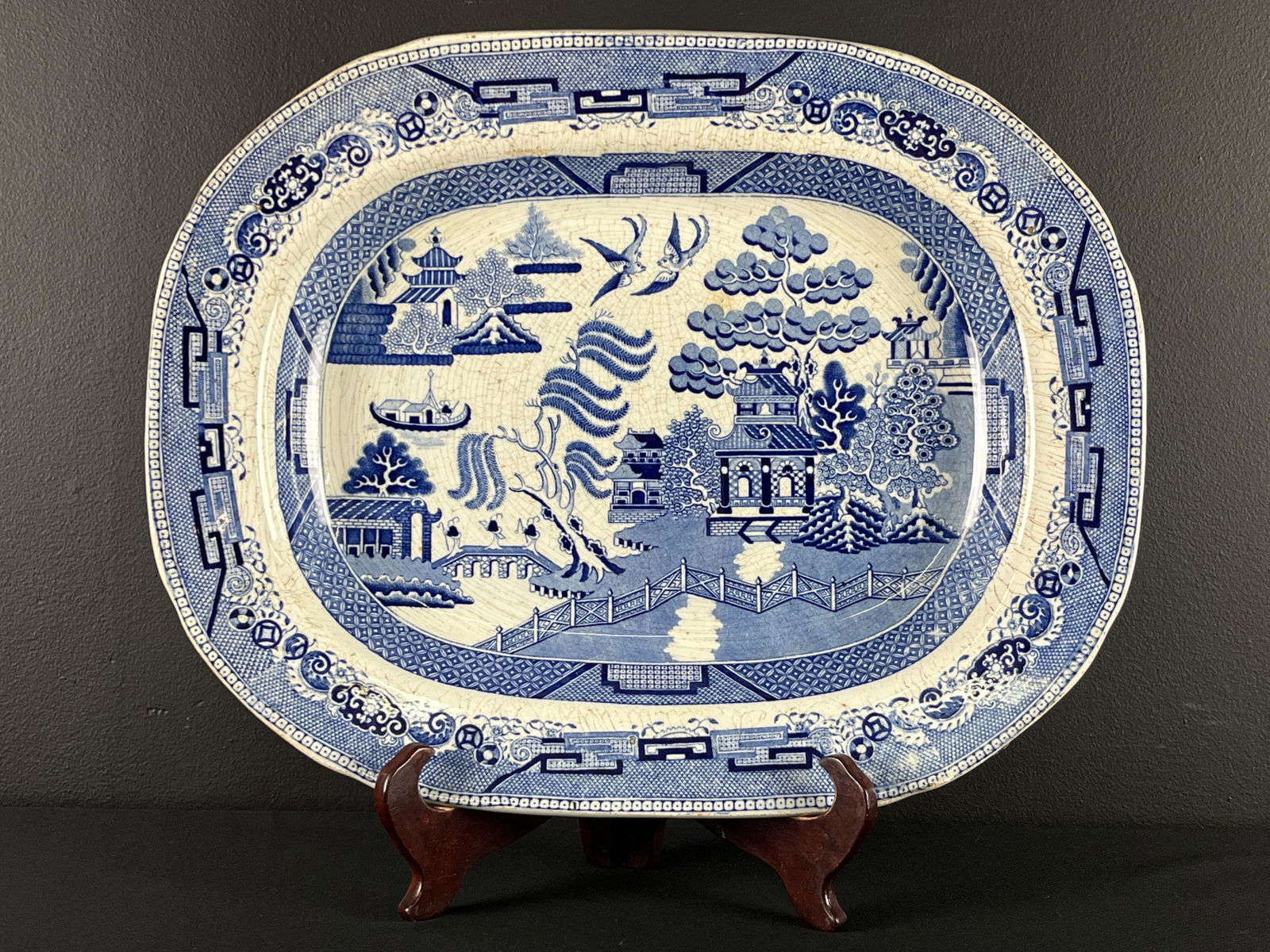 Large 19th C Staffordshire Blue Willow Platter (1 of 7)