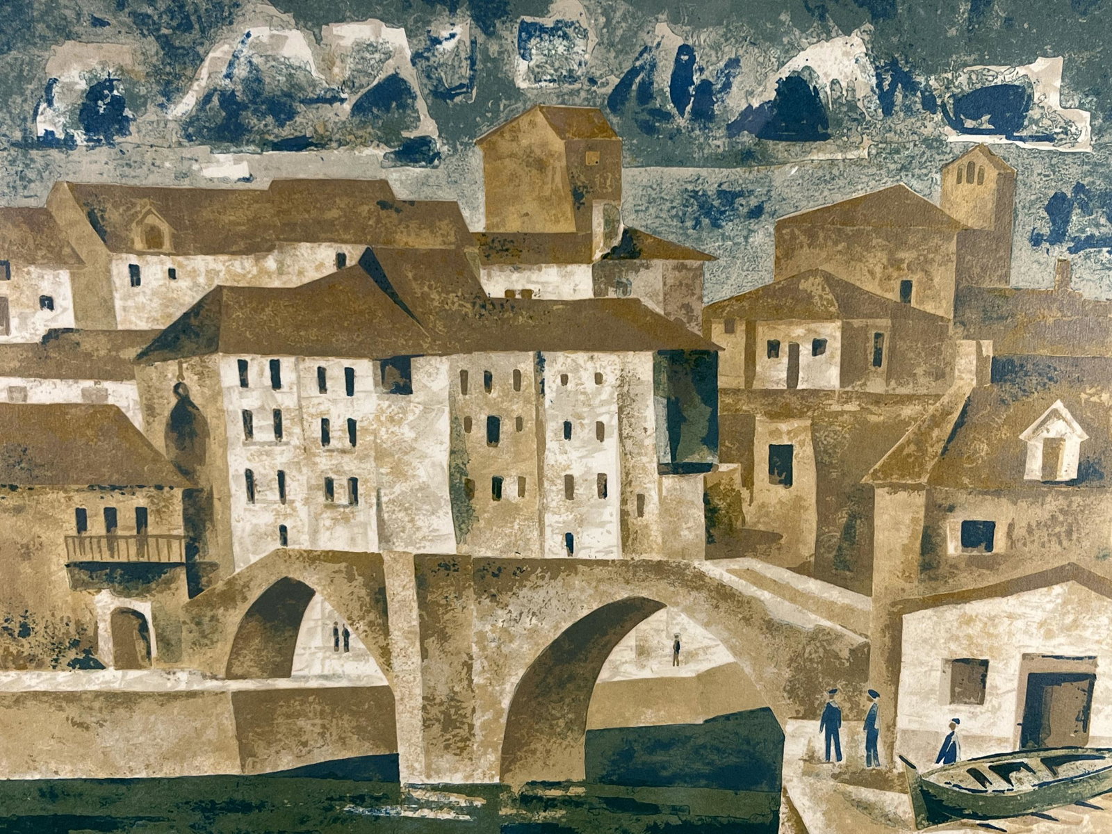 Mid Century Signed Etching Village Scene (1 of 5)