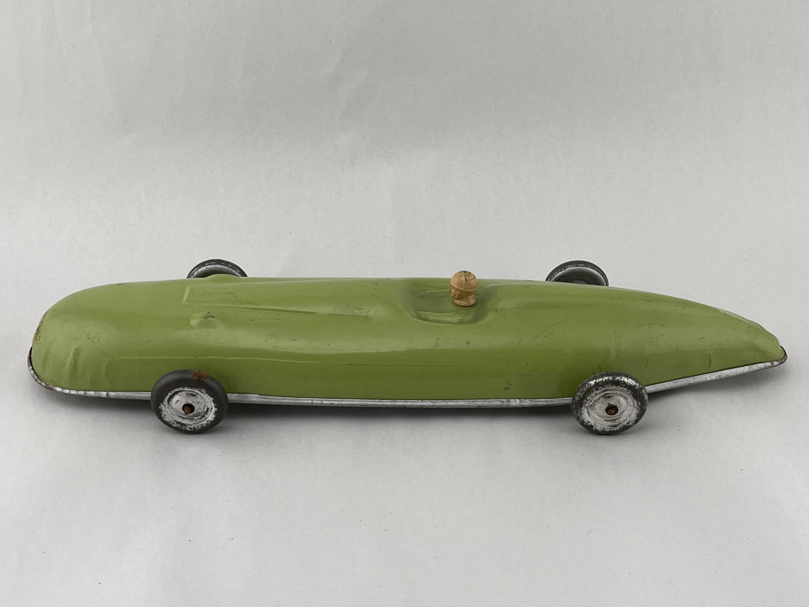 Antique Green Pre War Tin Race Car With Driver (1 of 6)