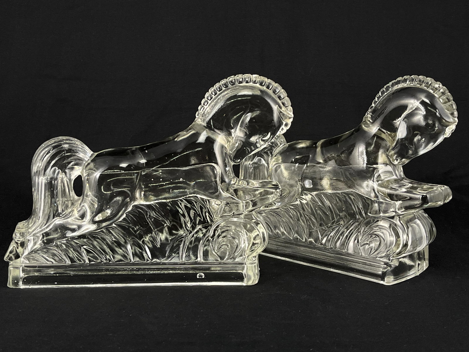 Pair Art Deco Style Glass Galloping Horse Bookends (1 of 7)