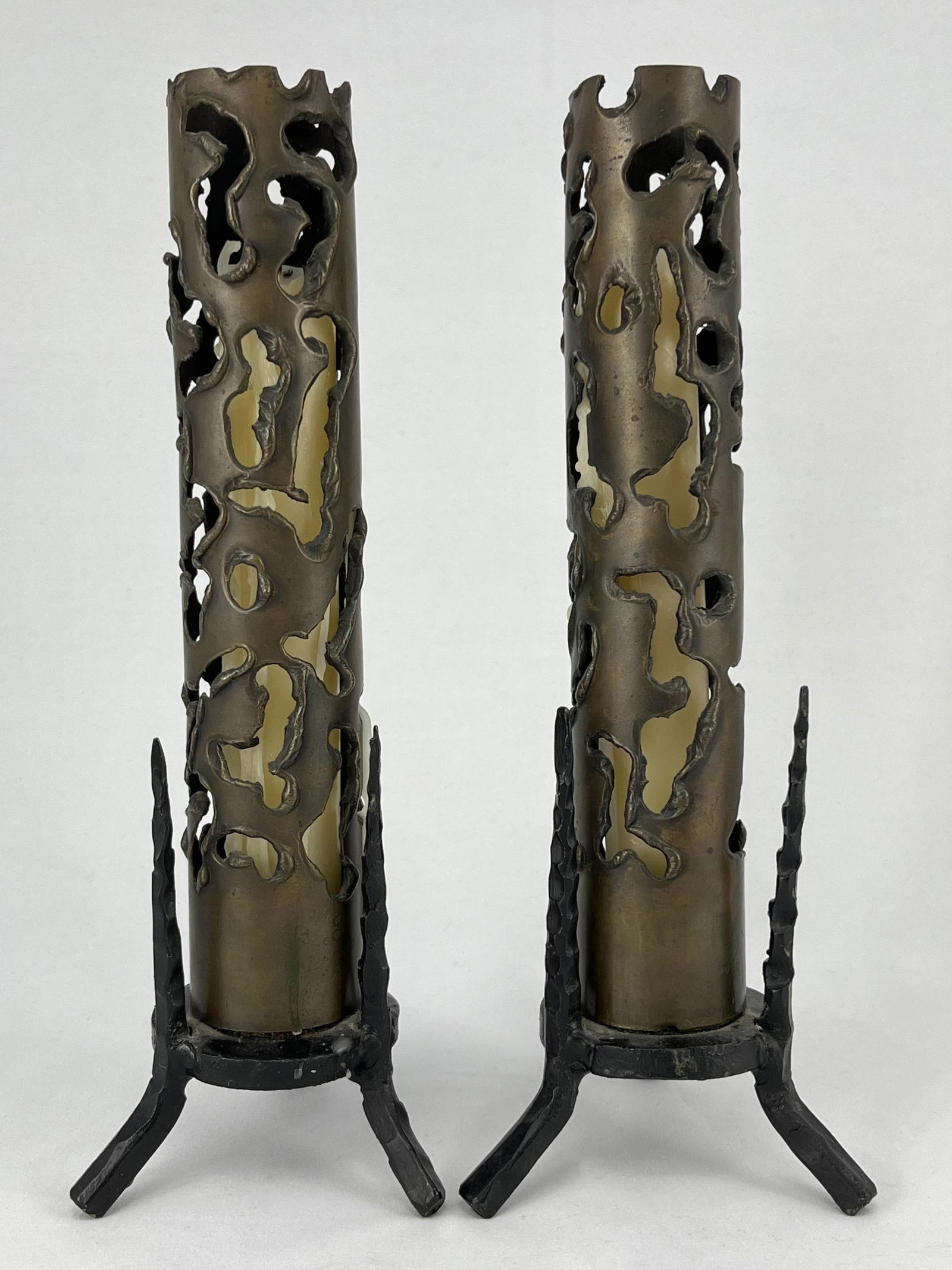Israeli Brutalist Bronze and Iron Candlesticks (1 of 9)