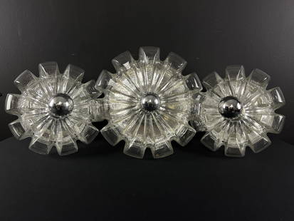 3 Peill Putzler by Koch and Lowy Light Fixtures: Vintage Mid Century Modern 1970s Peill Putzler by Koch and Lowy Pair of Wall Scones, Flush Ceiling Fixture Sconce. With silvered bulbs. Ceiling fixture measures 13 x 6 inches, pair measure 11 x 5 inch