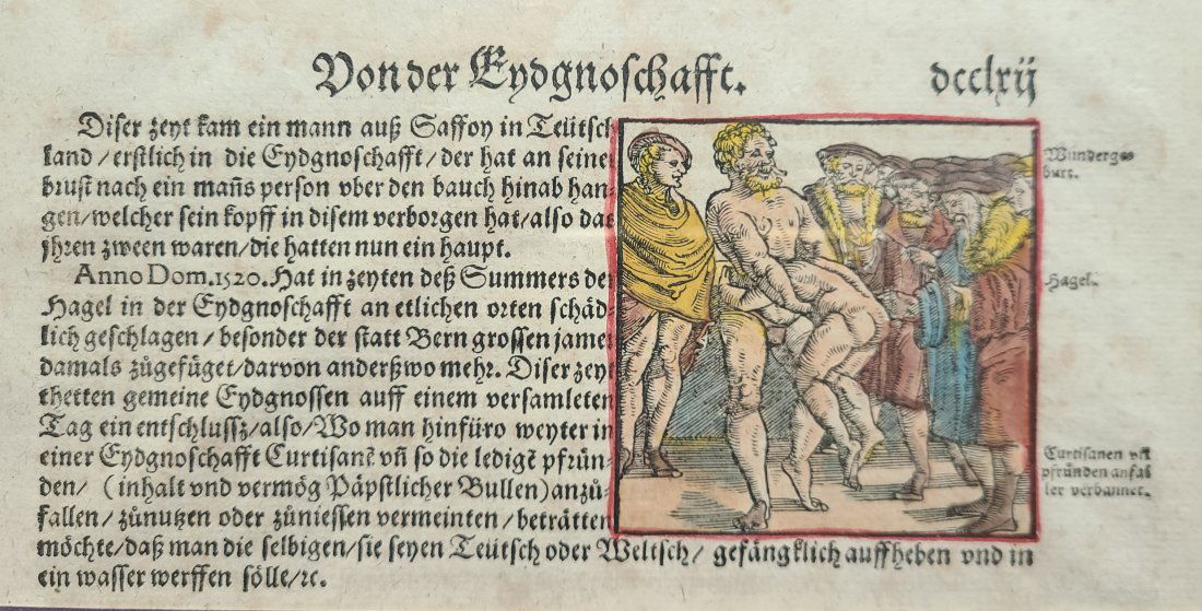 16th C Wood Cut Print H. Vogtherr Siamese Twins (1 of 4)