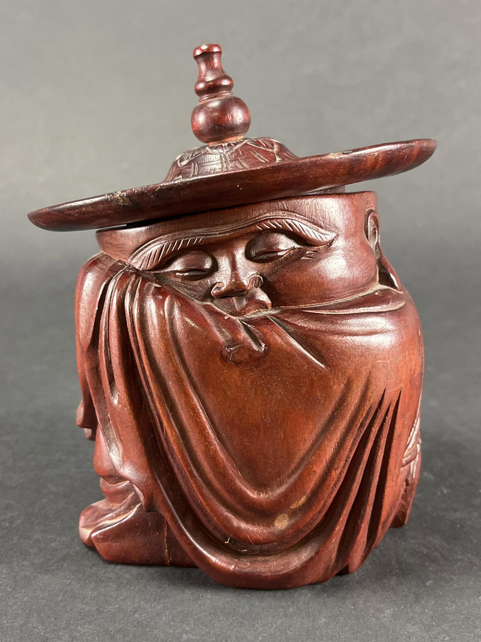 Chinese Figural Carved Wood Lidded Box (1 of 8)