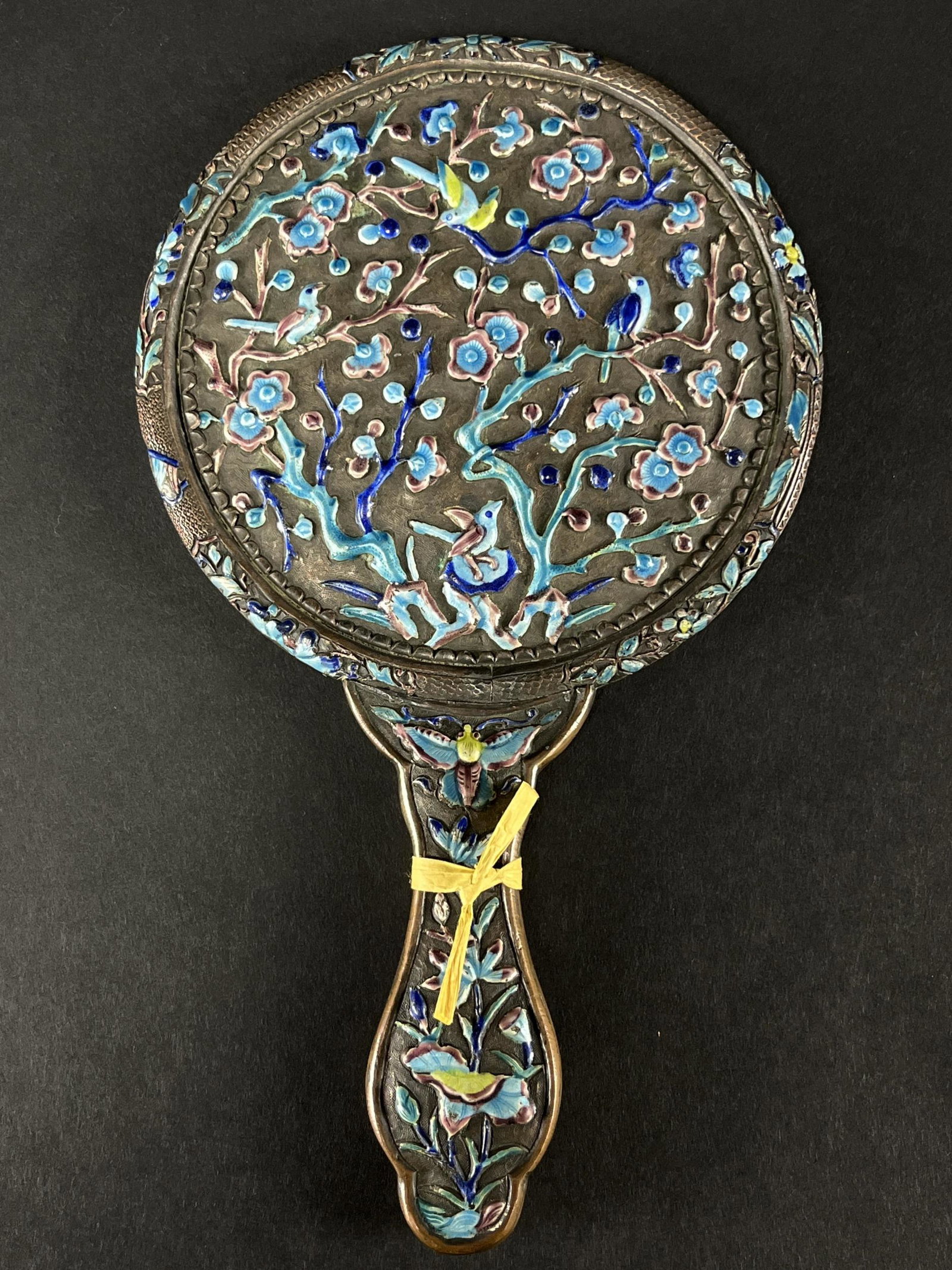 Chinese Export Silver Enamel Mirror (1 of 9)