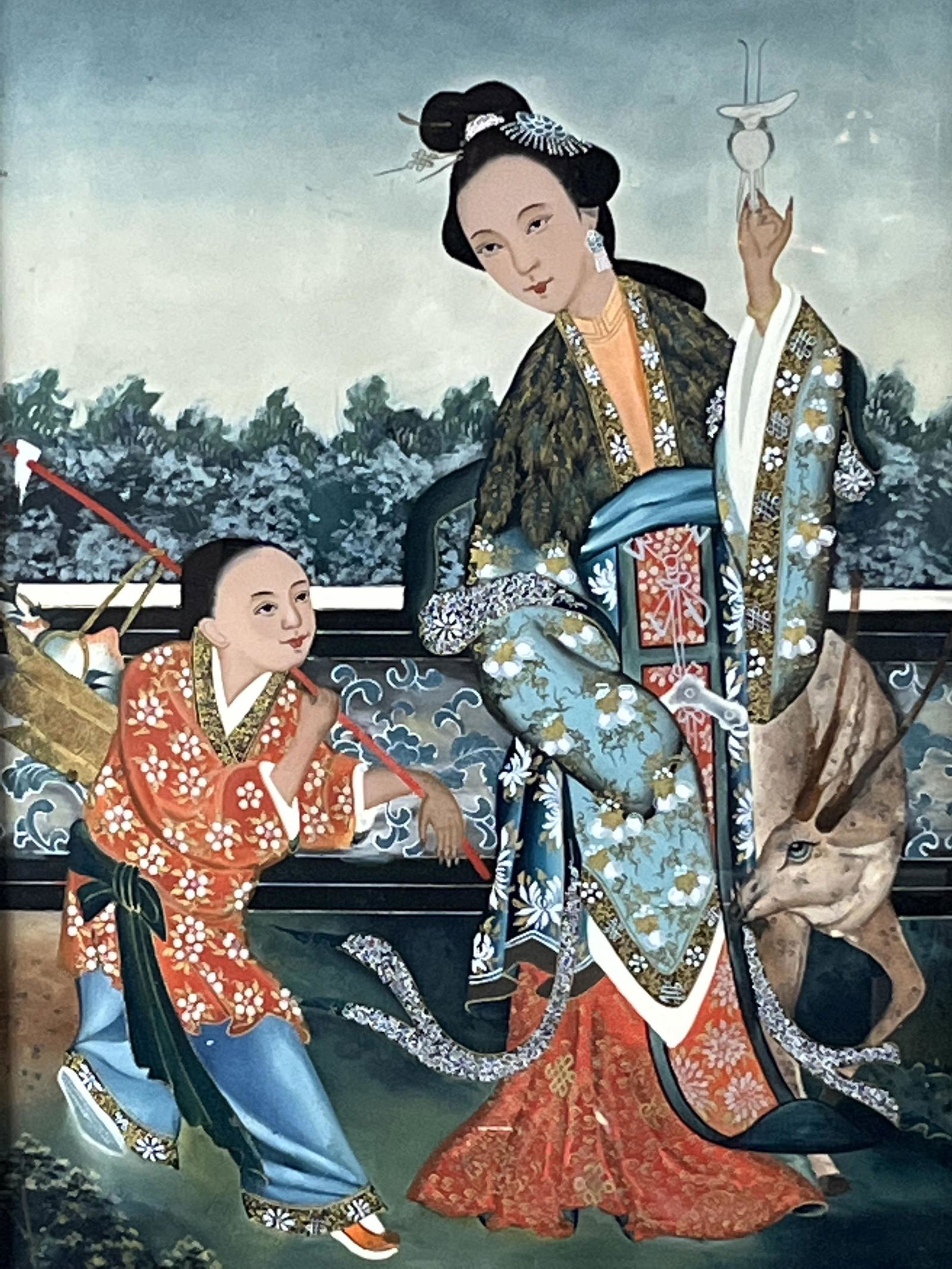 Chinese Reverse Painting Portrait, Woman and Child (1 of 8)