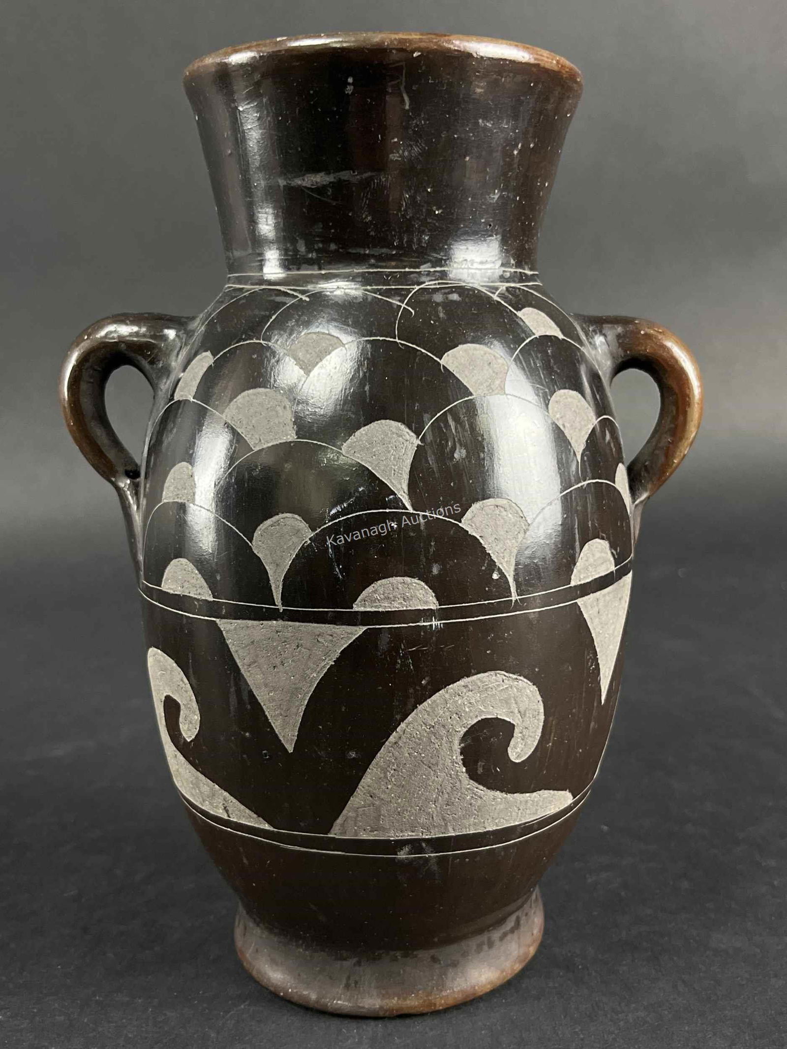 Vintage Silva Black Clay Mexican Pottery Deco Vase (1 of 7)