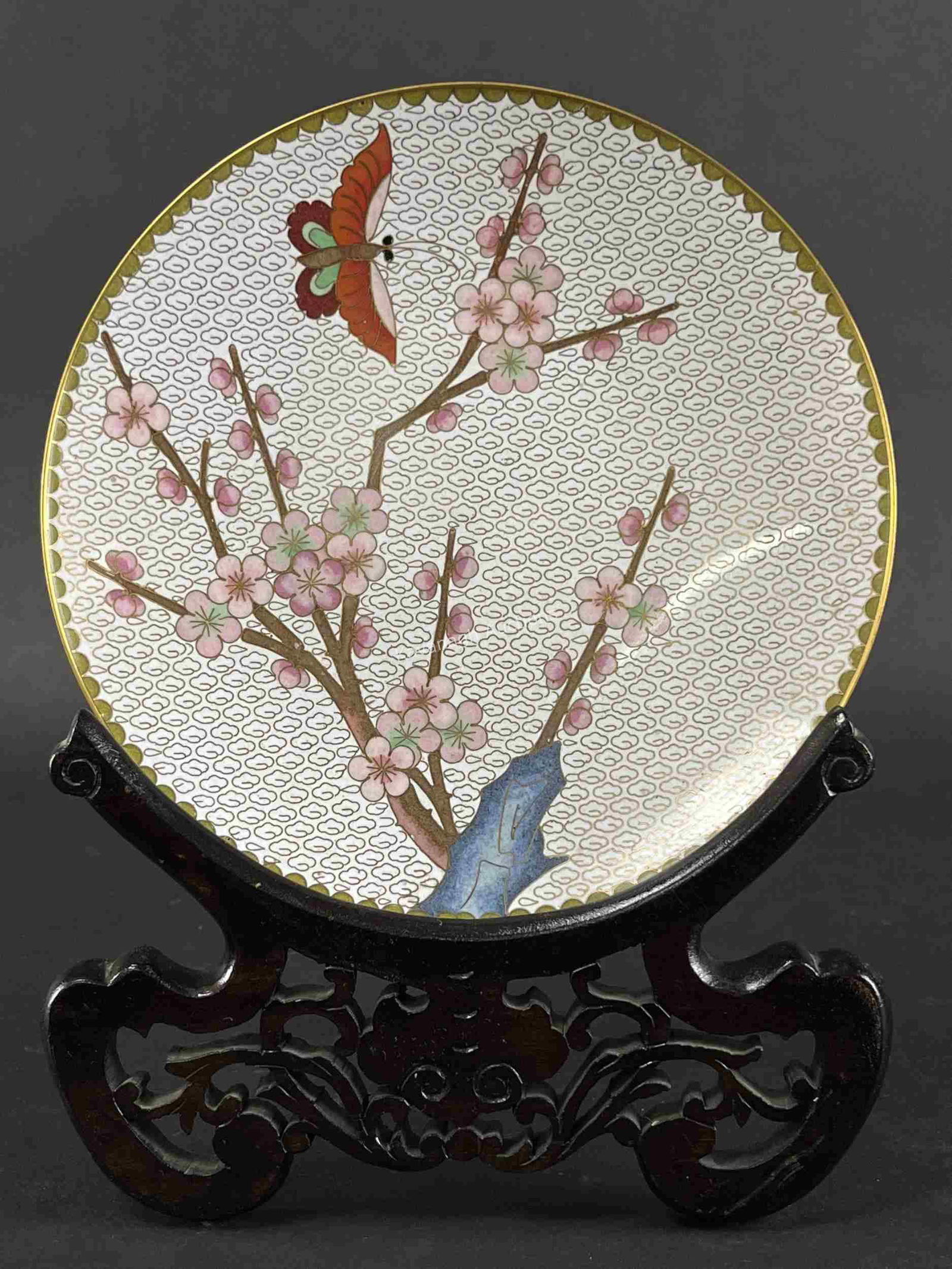 Chinese White Cloisonne Plate with Stand (1 of 8)