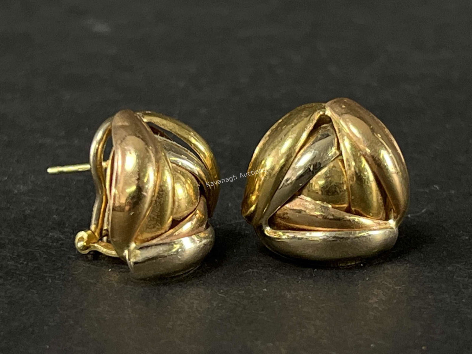 Pair of 18K Gold Modernist Stylized Rose Earrings (1 of 6)