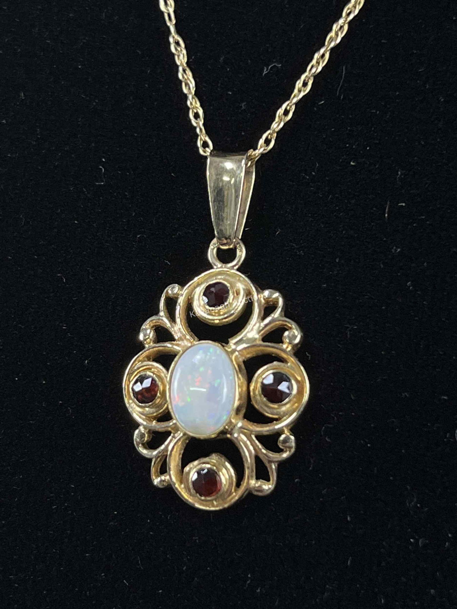 14K Gold Necklace with Opal and Garnet Stones (1 of 8)