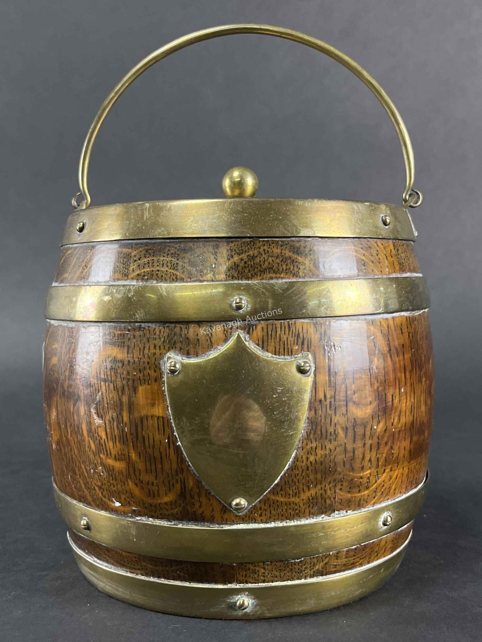 Antique Oak and Brass Armorial Ice Bucket (1 of 7)