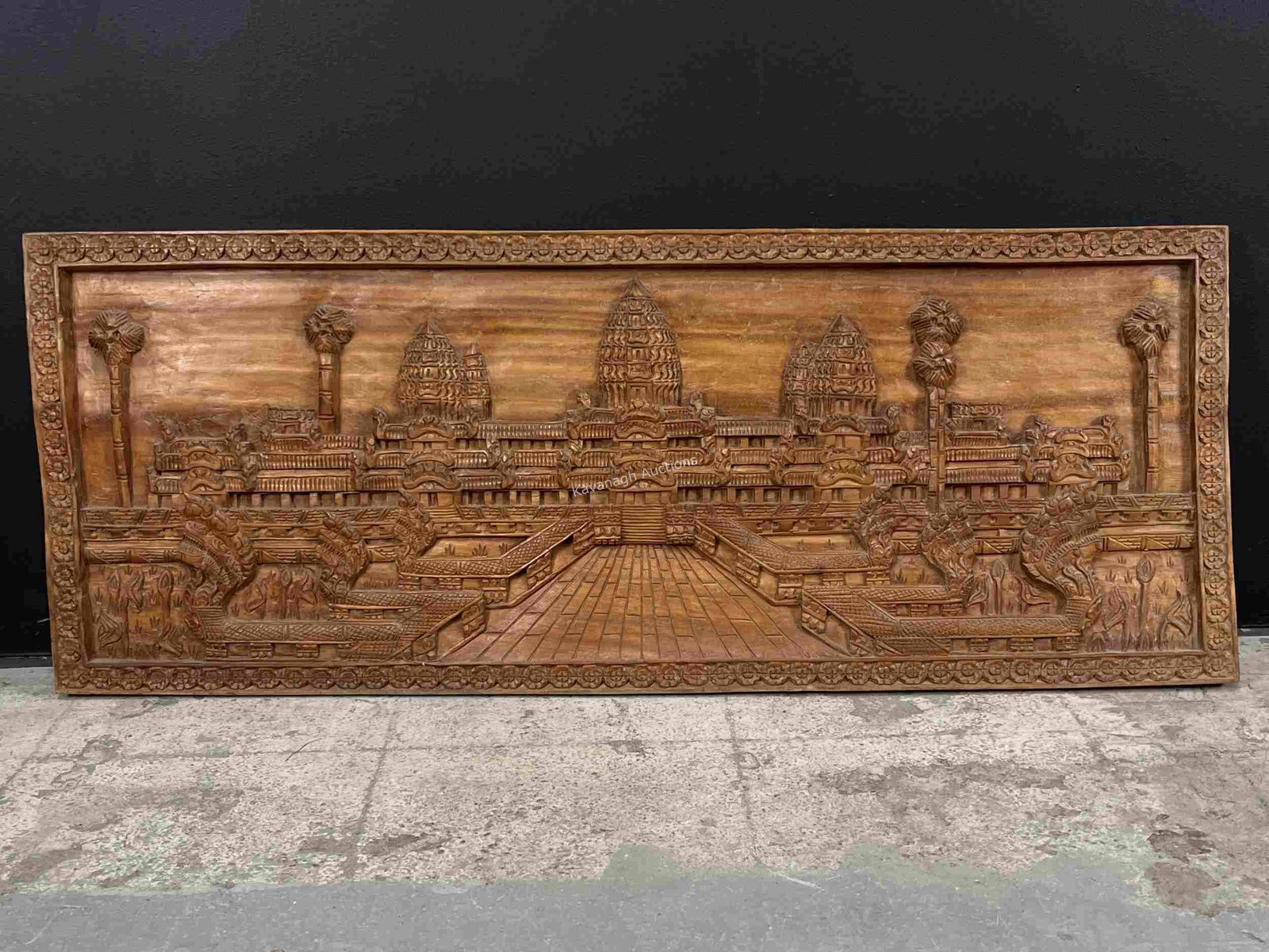 Cambodian Ankor Wat Carved Relief Wood Panel: Cambodian Ankor Wat Carved Relief Wood Panel. Some warping to wood. 43 inches L x 16.5 H.