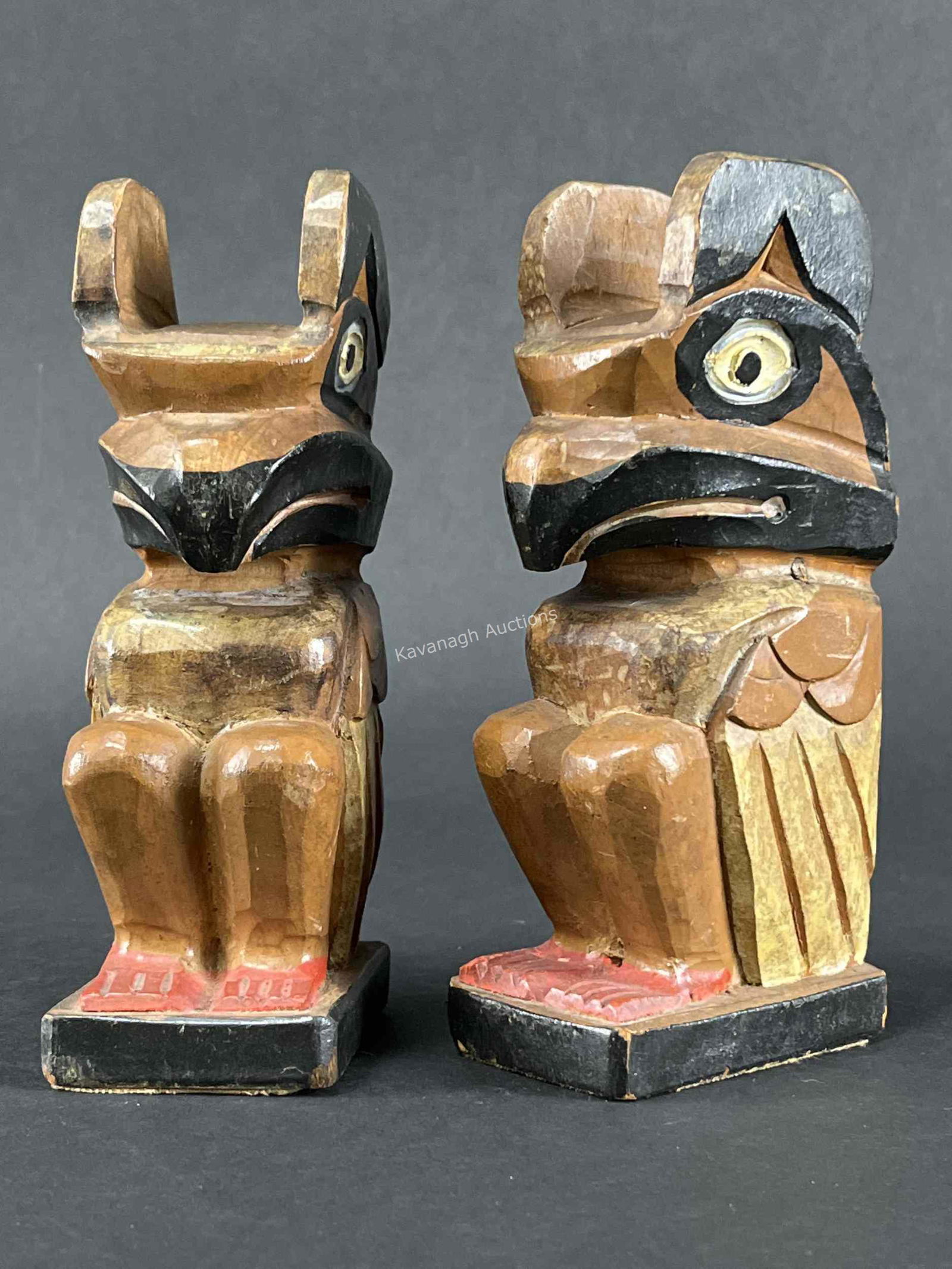 Pair Northwest Coast Style Carved Eagle Bookends (1 of 4)