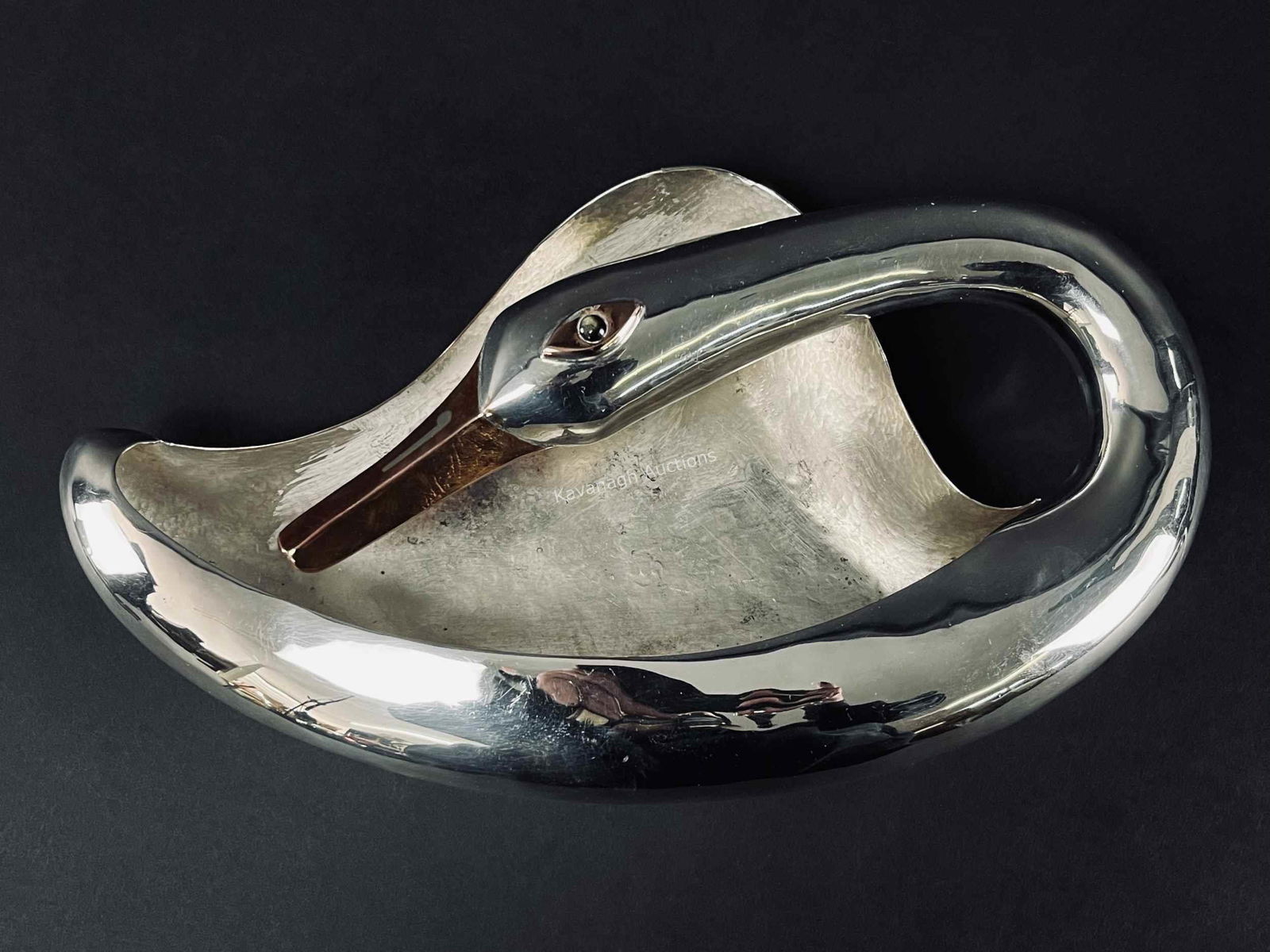 Los Castillo Taxco Silver Plated Copper Swan Bowl (1 of 6)