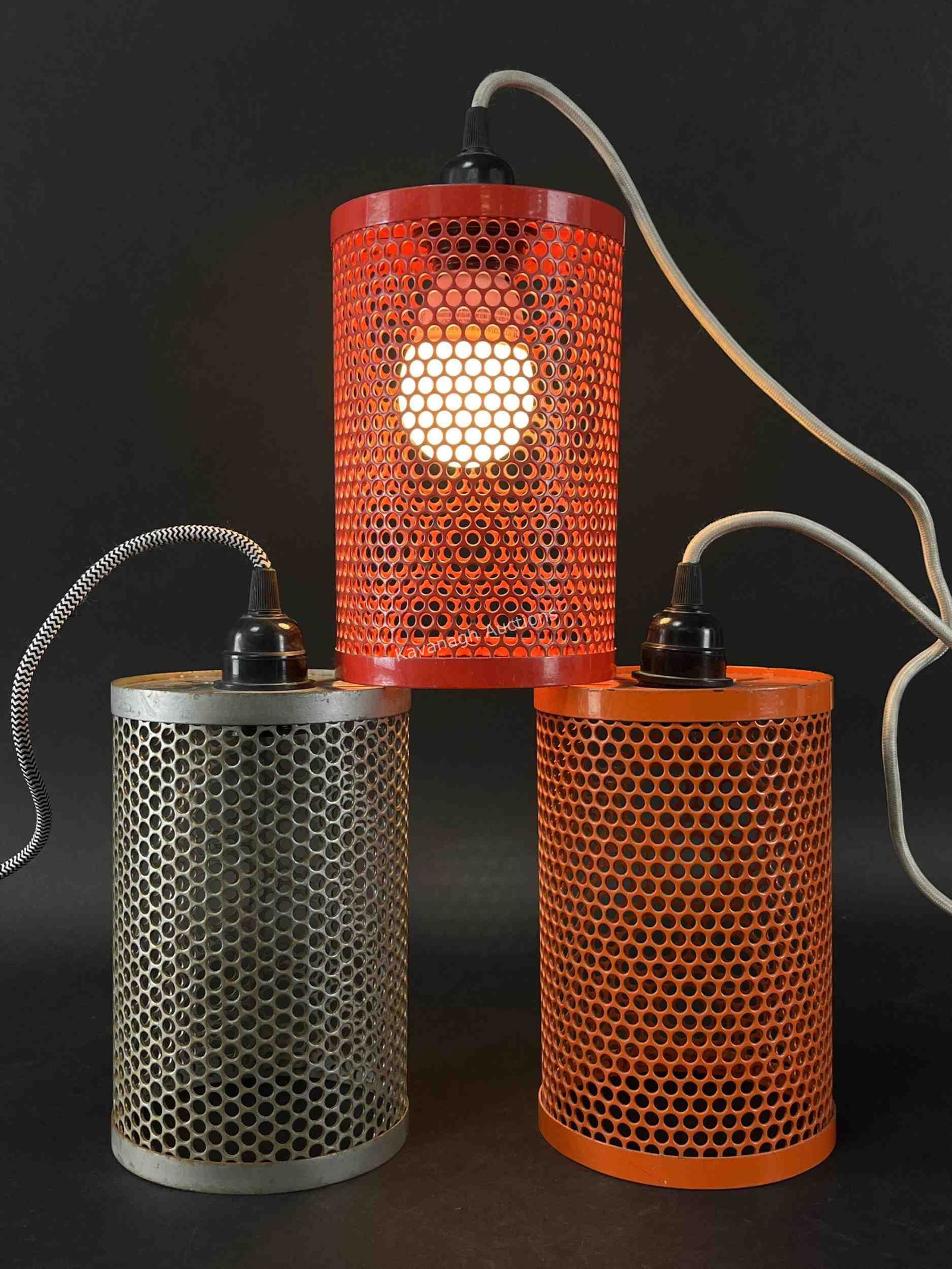 3 Industrial Cylinder Pierced Metal Pendant Lights (1 of 7)