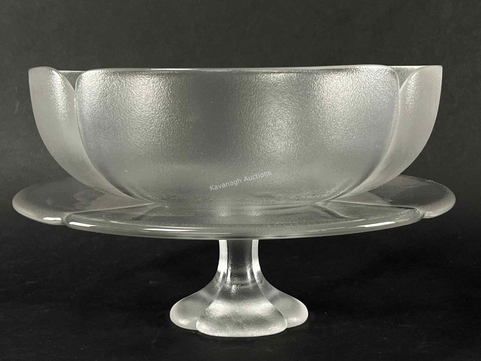 Rosenthal Frosted Clover Glass Bowl, Cake Stand (1 of 8)