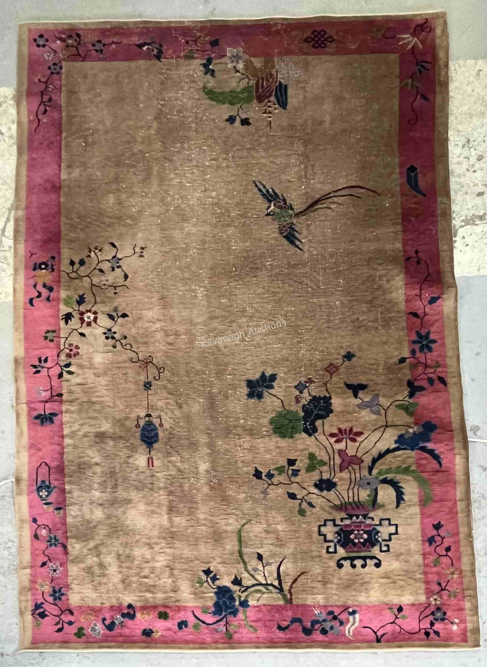 Antique Chinese Oriental Pink Art Deco Rug Carpet (1 of 8)