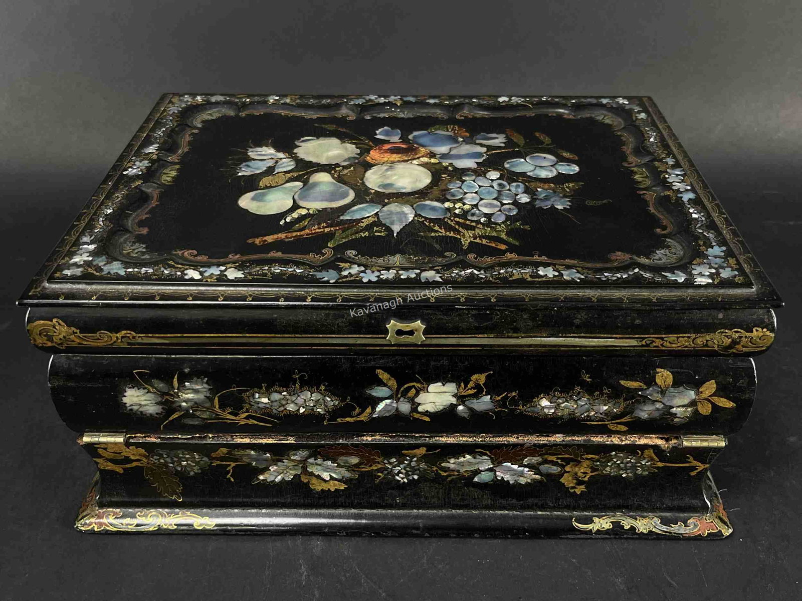 19th C Victorian Black Lacquer Inlay Writing Slope (1 of 11)