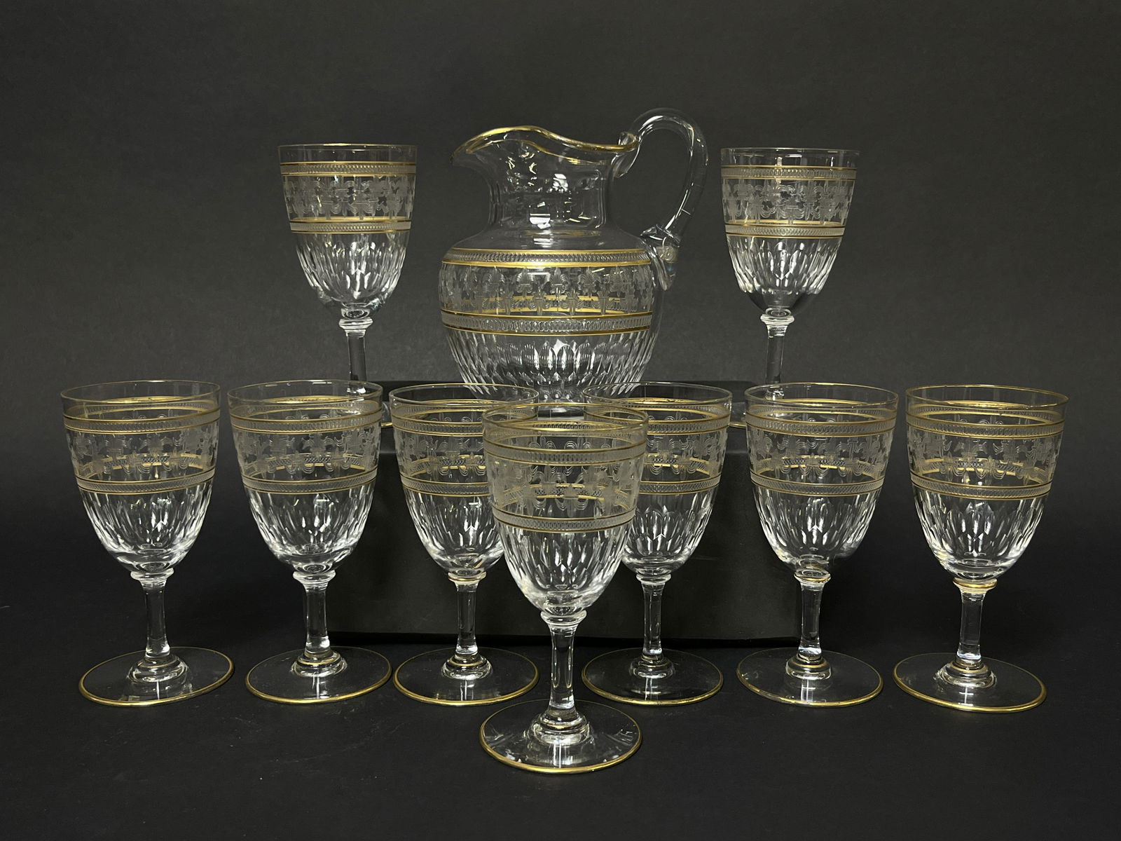 French Gilt Crystal Glasses Set / Attr Baccarat (1 of 5)