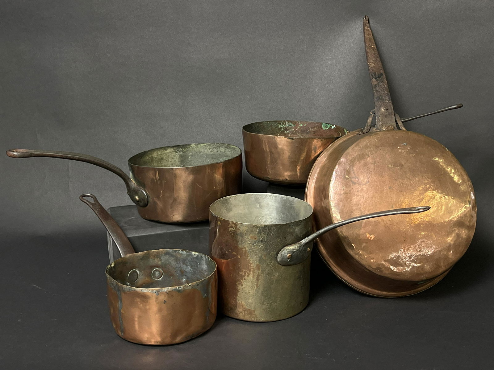 Lot of Antique French Kitchen Copper Pots Pans (1 of 6)
