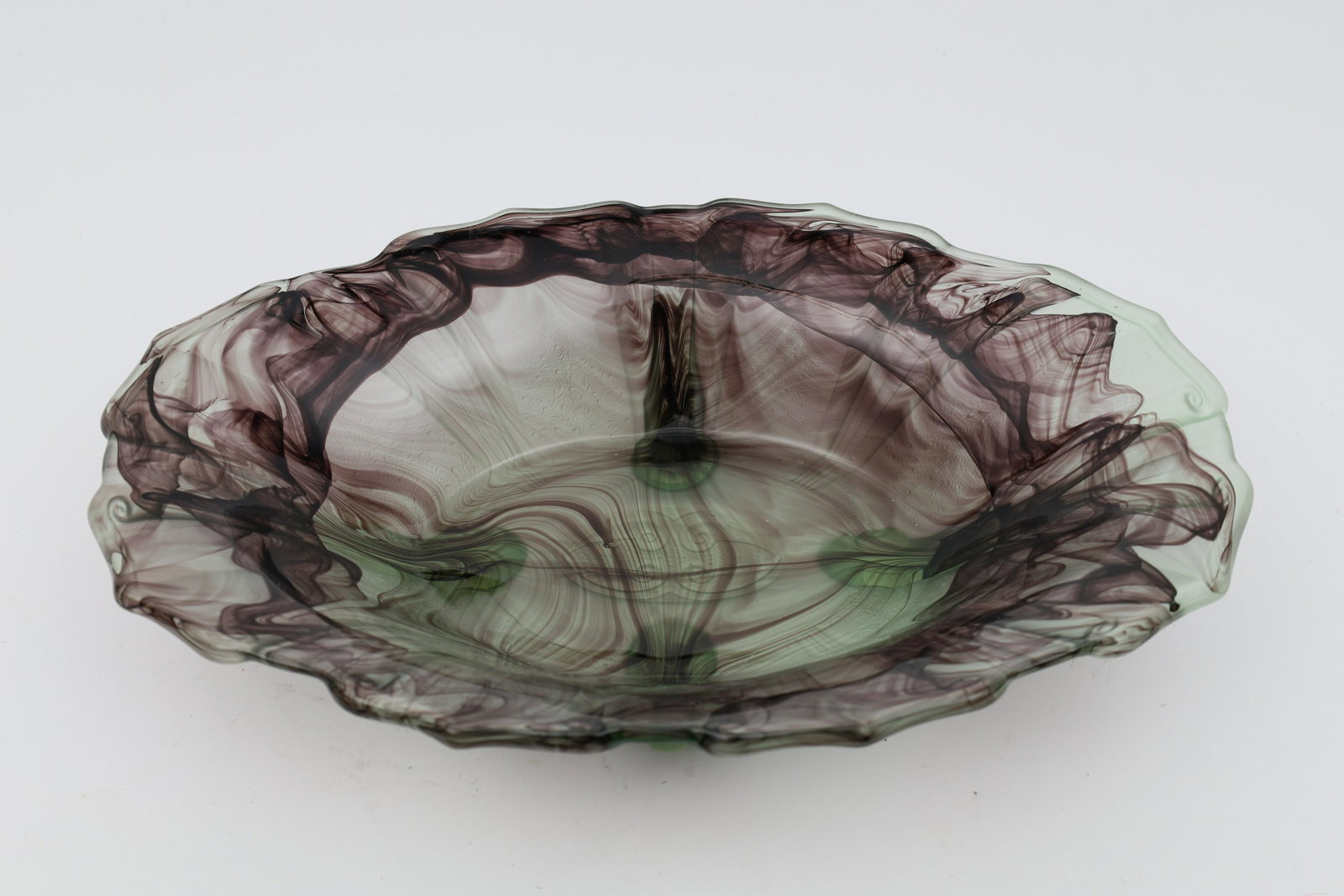 Art Deco Walther Pauline Cloud Glass Bowl: Art Deco Walther Pauline Cloud Glass Footed Bowl. 12.5 X 8.5 X 3 Inches H.