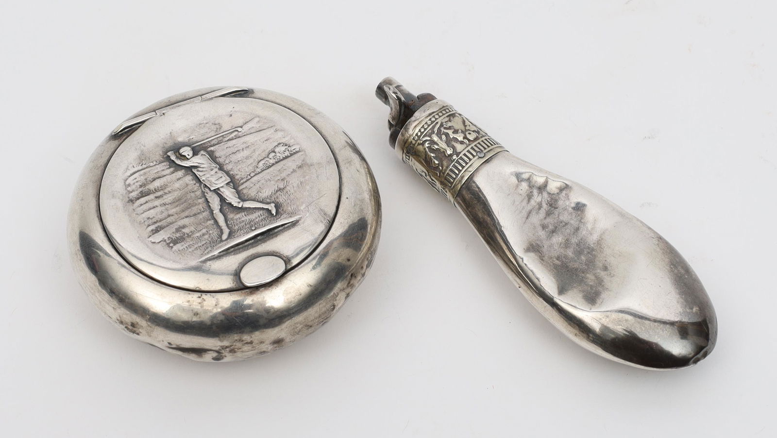 Antique English Silver Tobacco Box, Powder Flask (1 of 11)