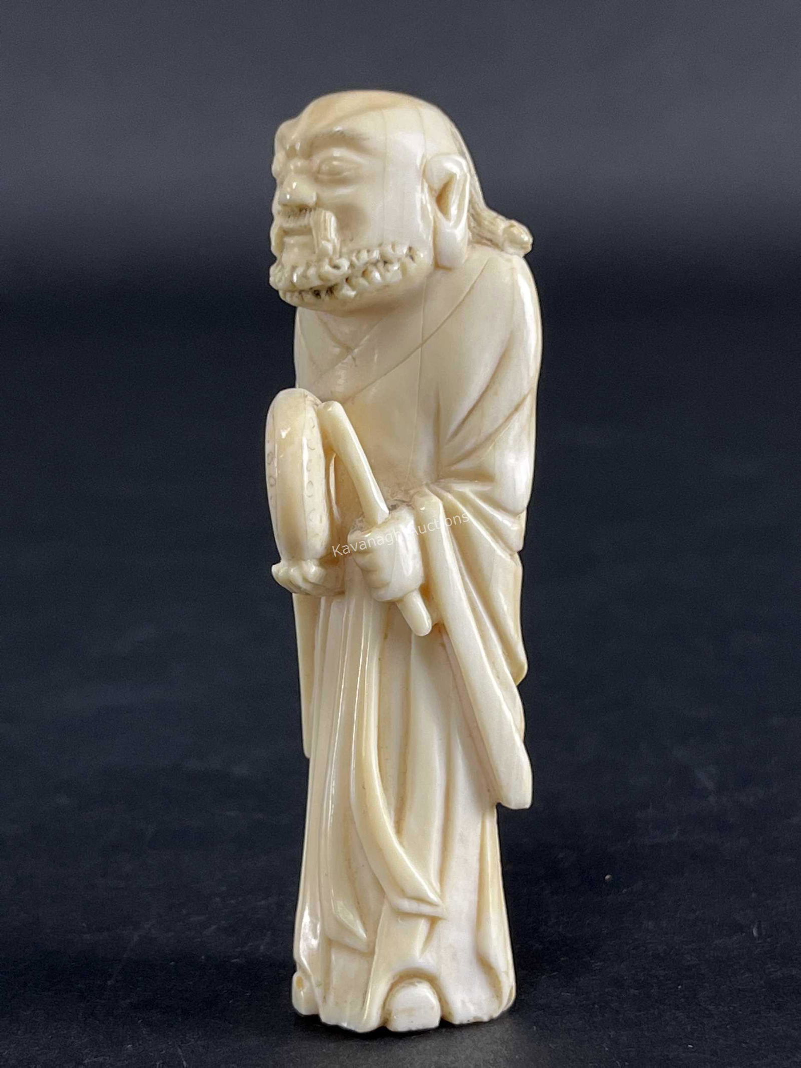 Chinese Figural Carving, Wise Man with Drum (1 of 8)