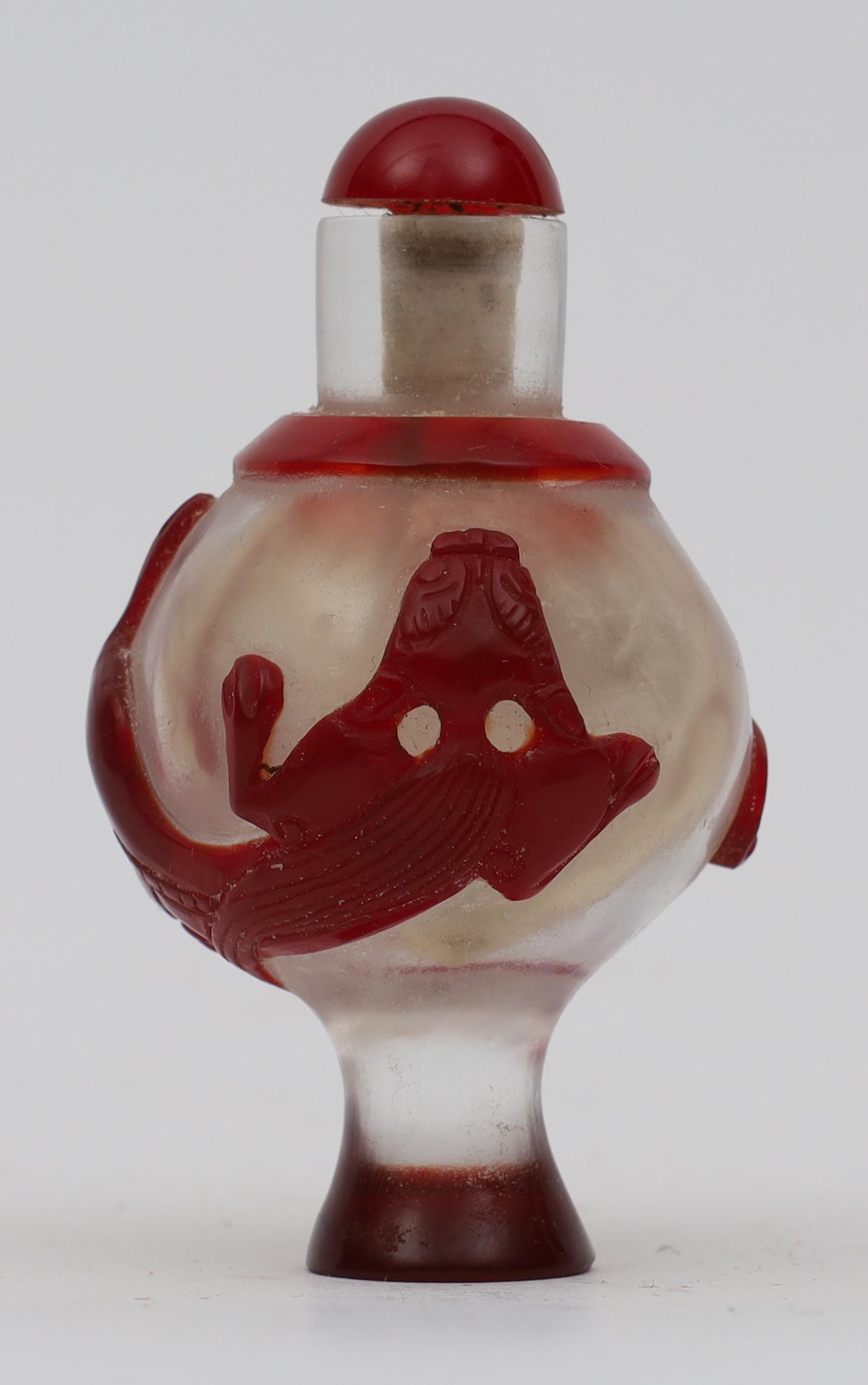 19th C Chinese Peking Glass Chilong Snuff Bottle (1 of 8)