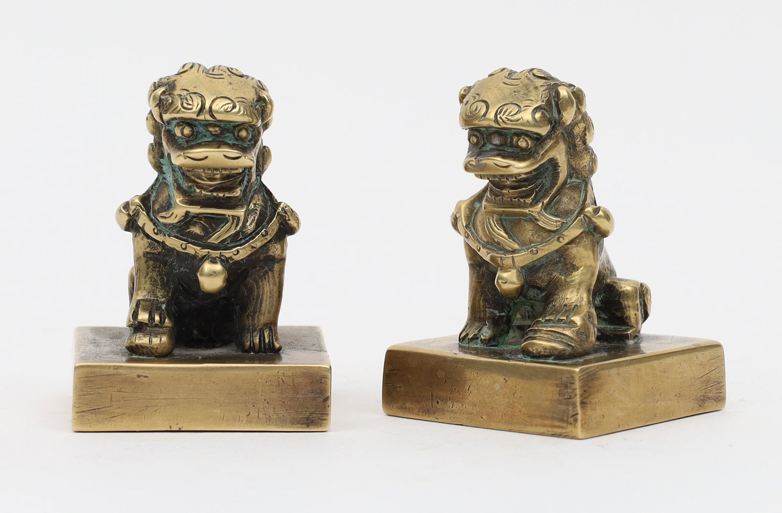 Pair Brass Chinese Foo Dog Form Stamps / Seals (1 of 6)