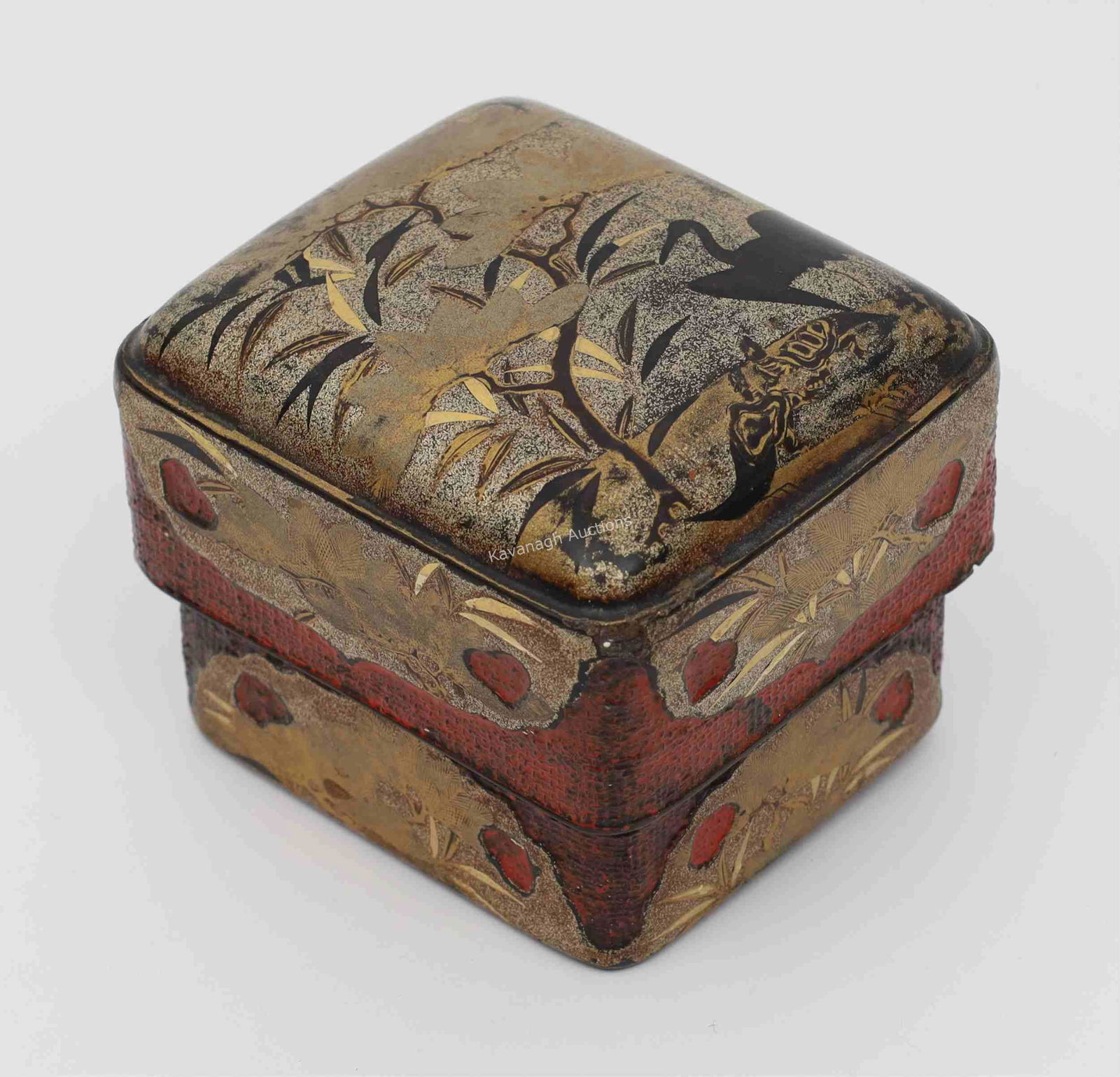 Japanese Lidded Painted Red Black Lacquer Box (1 of 11)