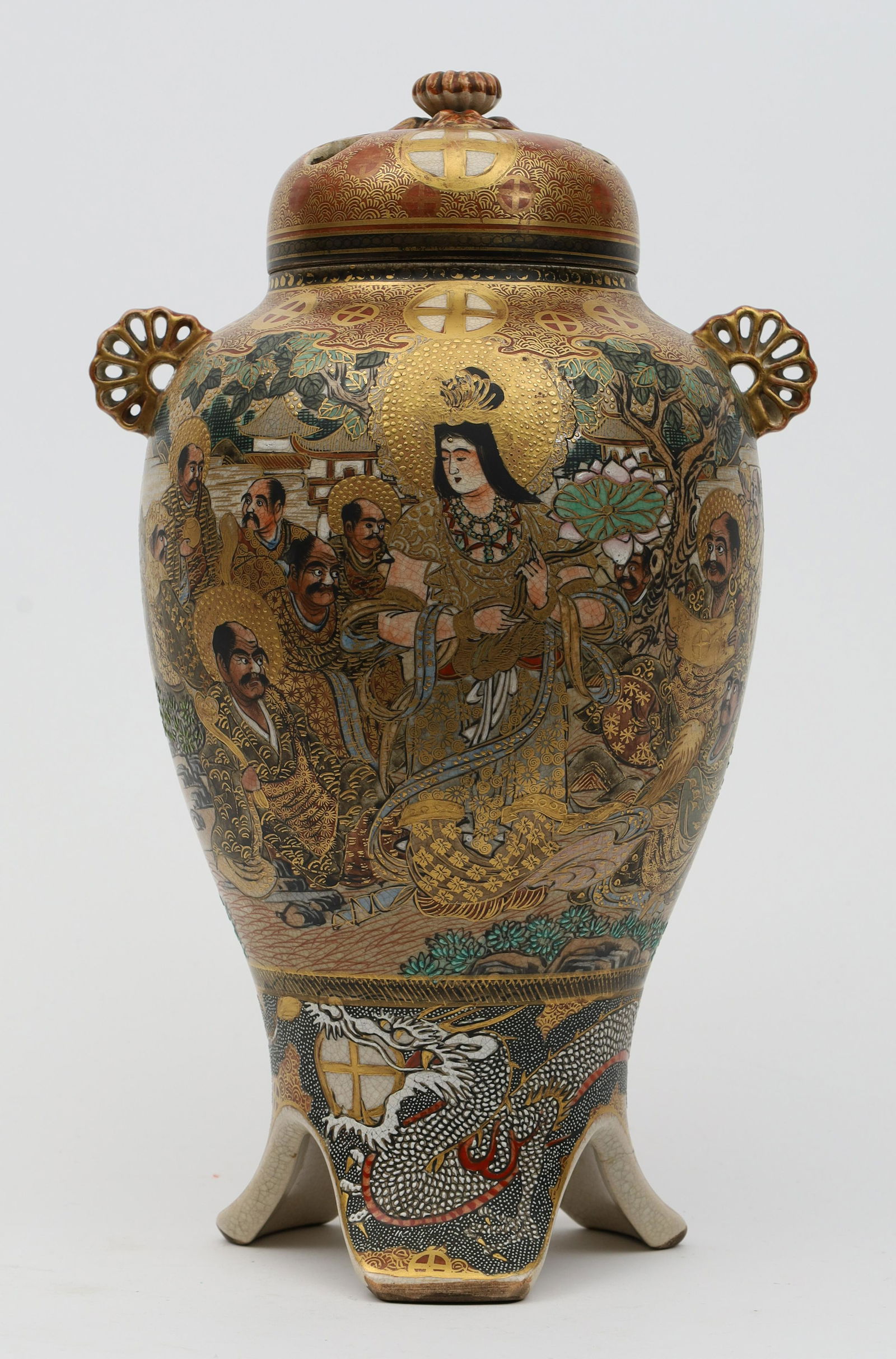 Japanese Satsuma Figural Footed Vase Burner (1 of 17)