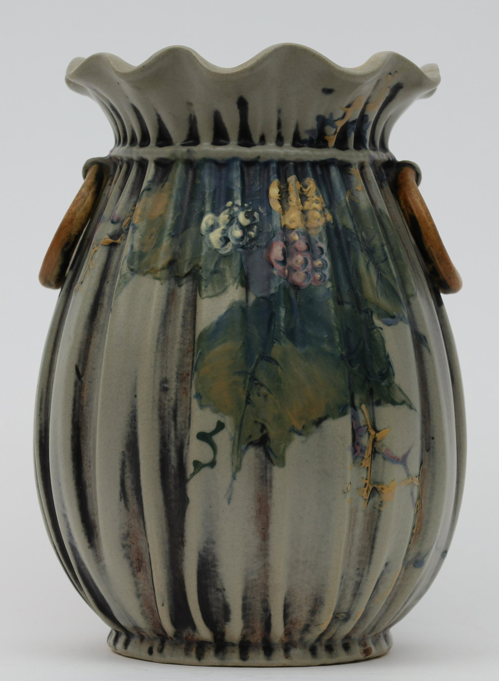 Early Weller Louella Arts And Crafts Drapery Vase: Early Weller Louella Arts And Crafts Drapery Vase By Rudolph Lorber. 8 Inches H X 6 Diameter. Small Chip To Base, Restoration To Rim, Please See Photos.