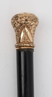 Simon Brothers Gold Ebonized Cane Walking Stick: Simon Brothers Gold Ebonized Cane Walking Stick 1917. Ornate gold filled tip walking stick or cane by Simons Brothers of Philadelphia, PA (established 1839), with an ebonized wood shaft, and gold fill