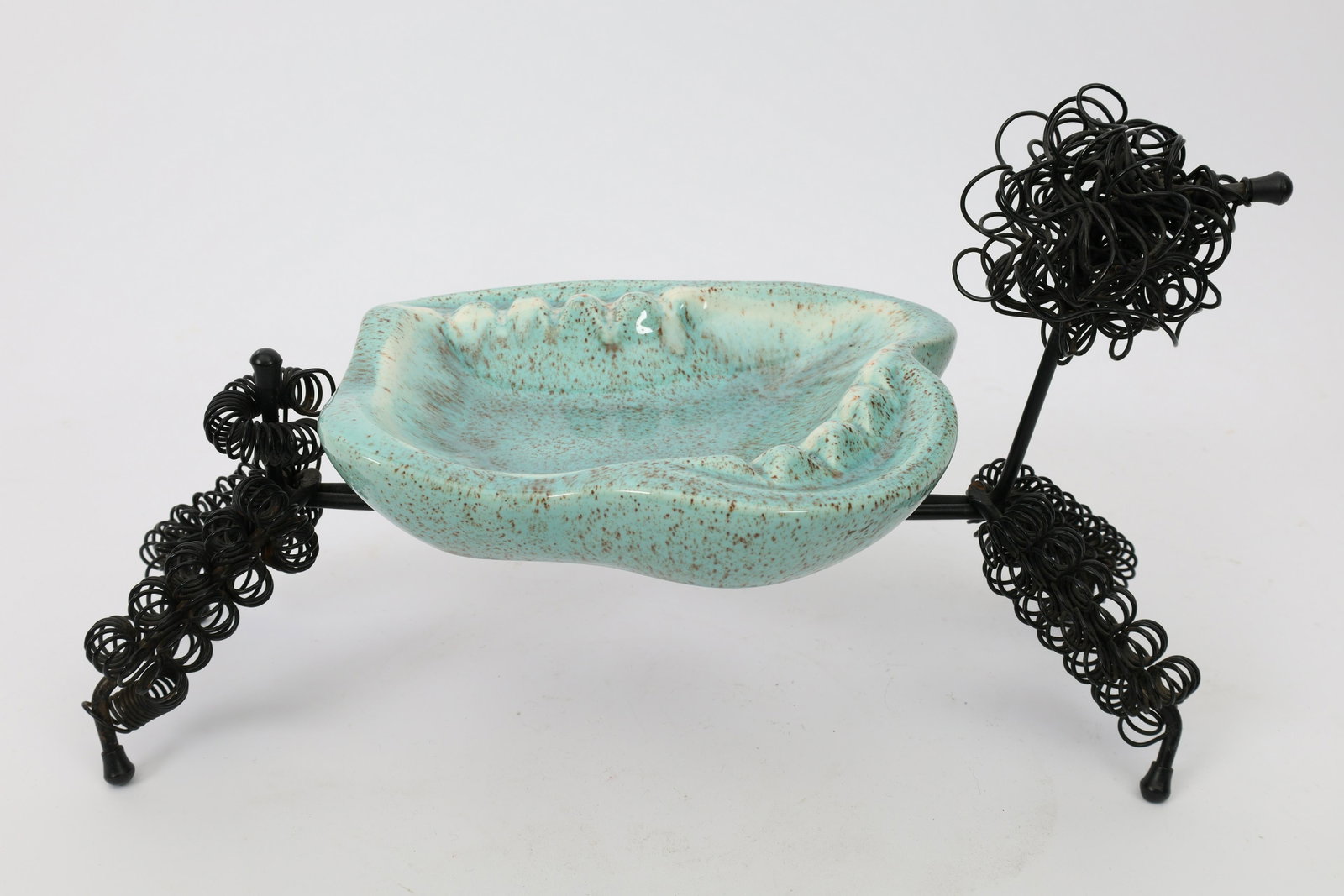 Vintage 1960s Kitsch Wire Poodle Ashtray: Vintage 1960s Kitsch Wire Poodle Ashtray. Measures 13 L X 8 H X 6 W Inches.