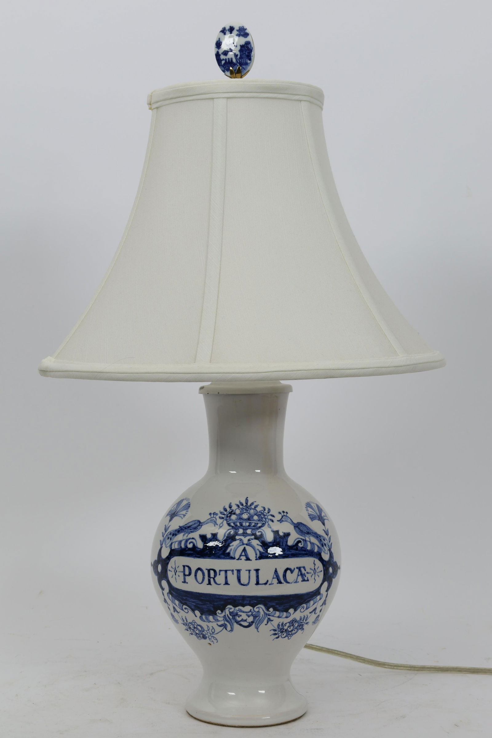 Vintage Portulaca Blue White Apothecary Jar Lamp (1 of 4)