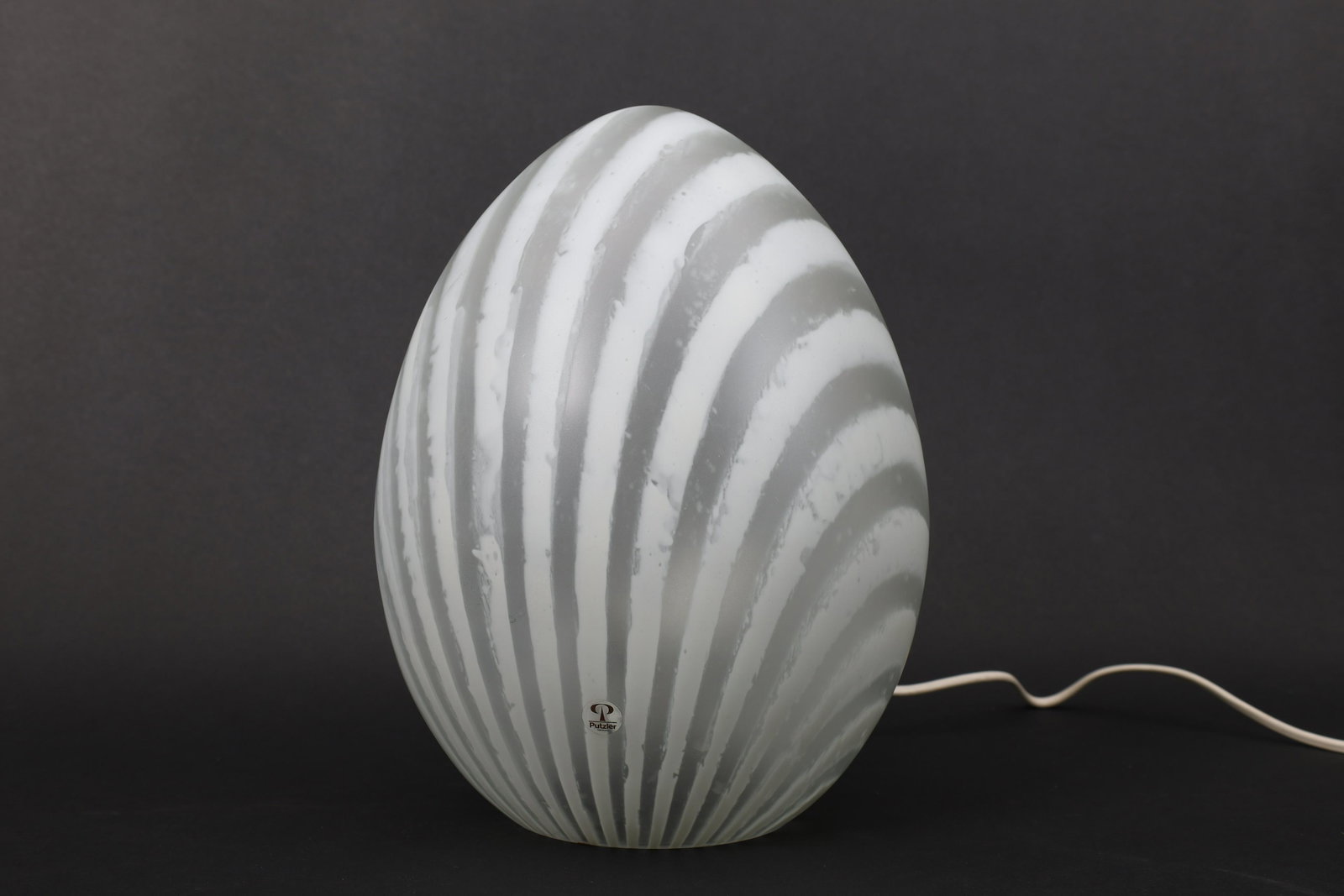 Mid Century Modern Peill Putzler Egg Lamp: Mid Century Modern Peill And Putzler Striped Glass Egg Lamp. With Original Sticker. 12 Inches H.