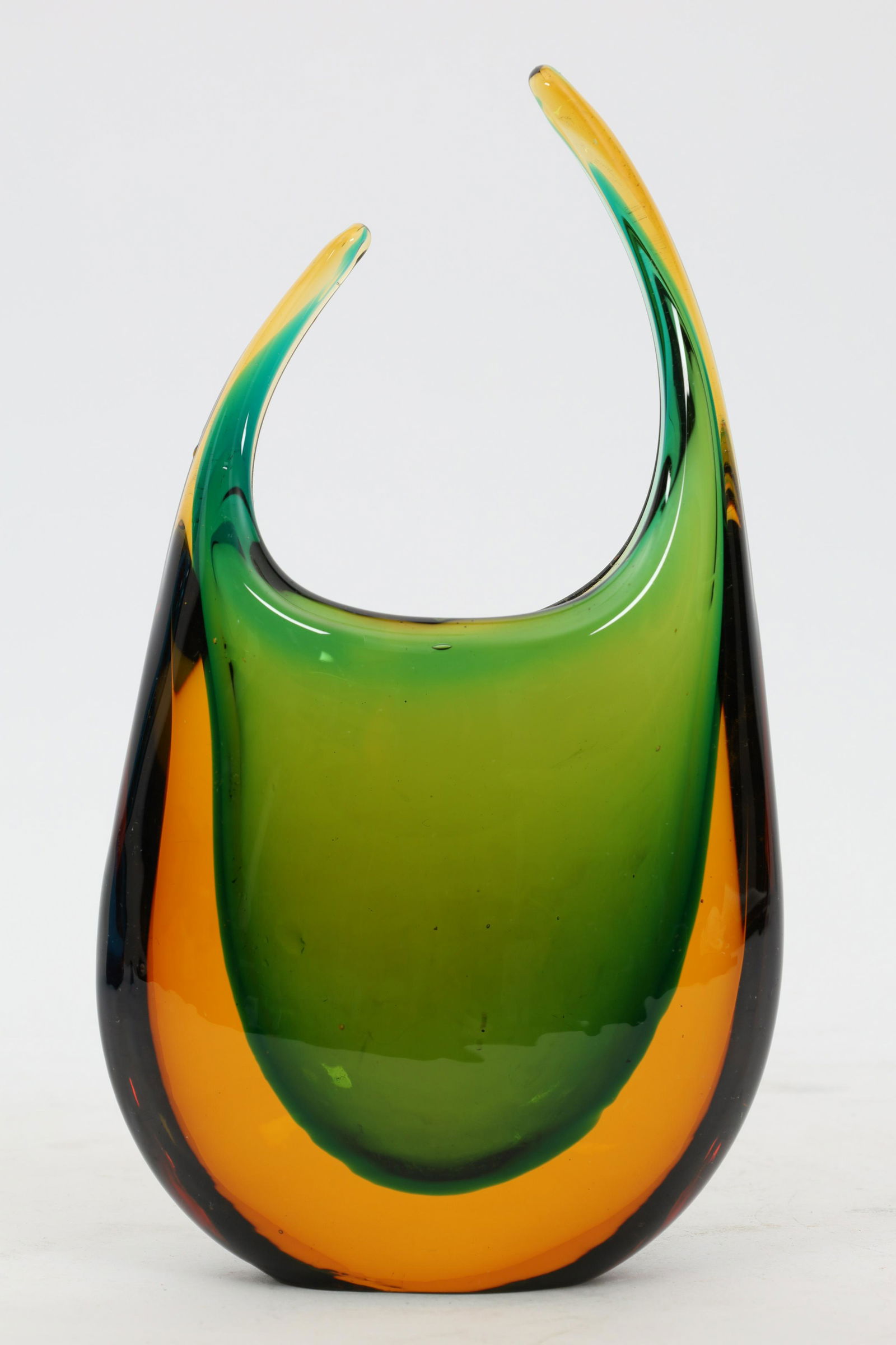 Murano Art Glass Green Amber Vase Sommerso (1 of 3)