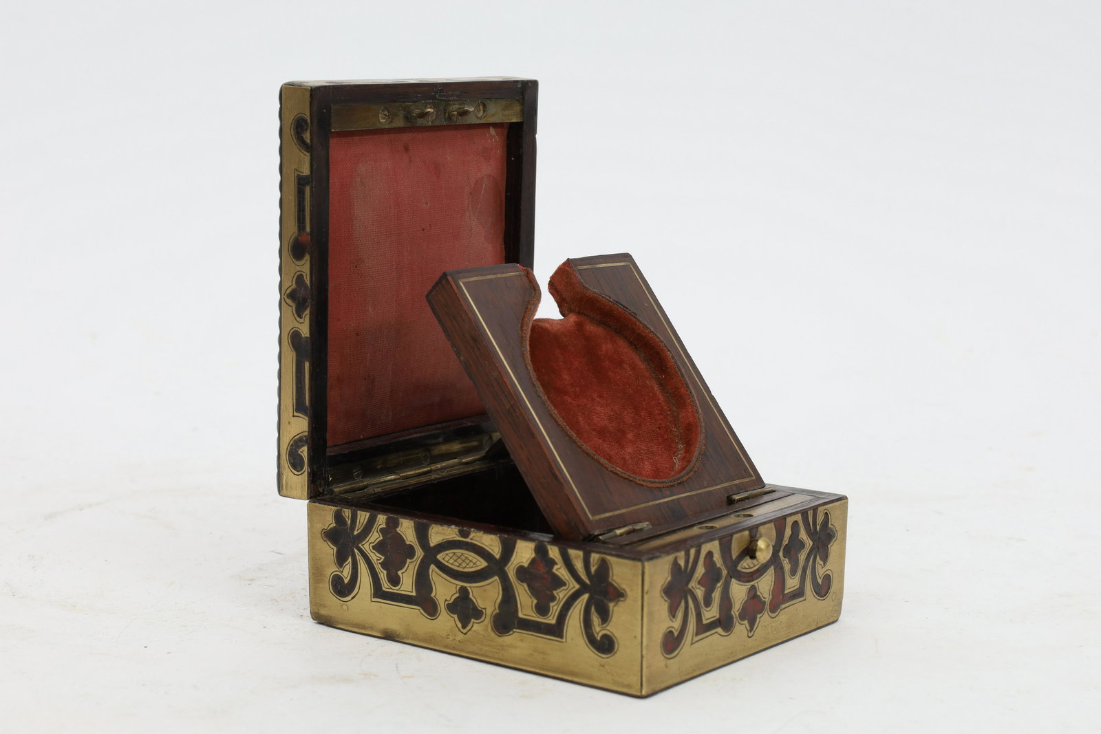 Antique Brass Inlaid Pocket Watch Box Holder Stand (1 of 7)